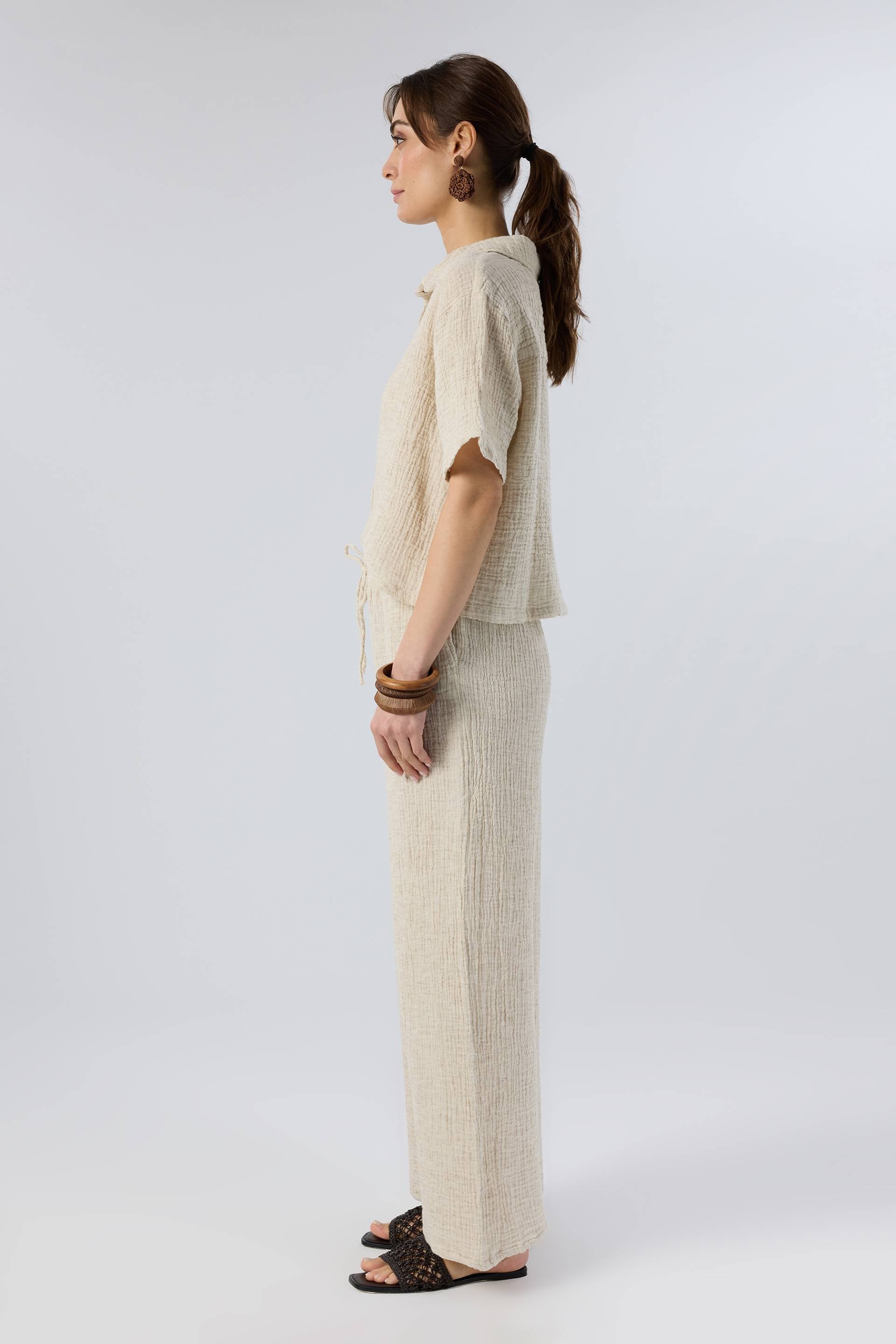 Kenevir Müslin Elastik Belli Bağcıklı Palazzo Kadın Pantolon #renk_Doğal