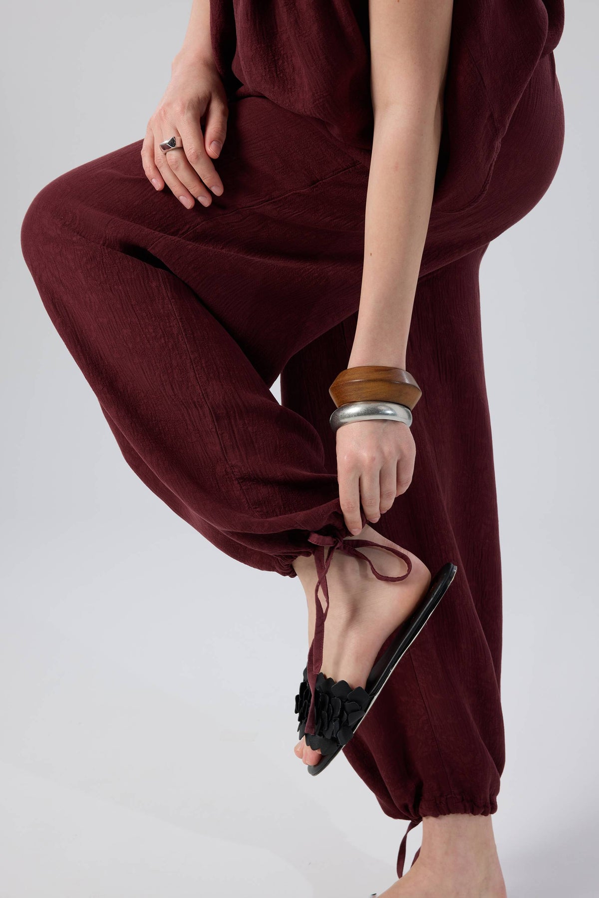 Luma Dokulu Tencel Askılı Bluz Pantolon #renk_Mürdüm
