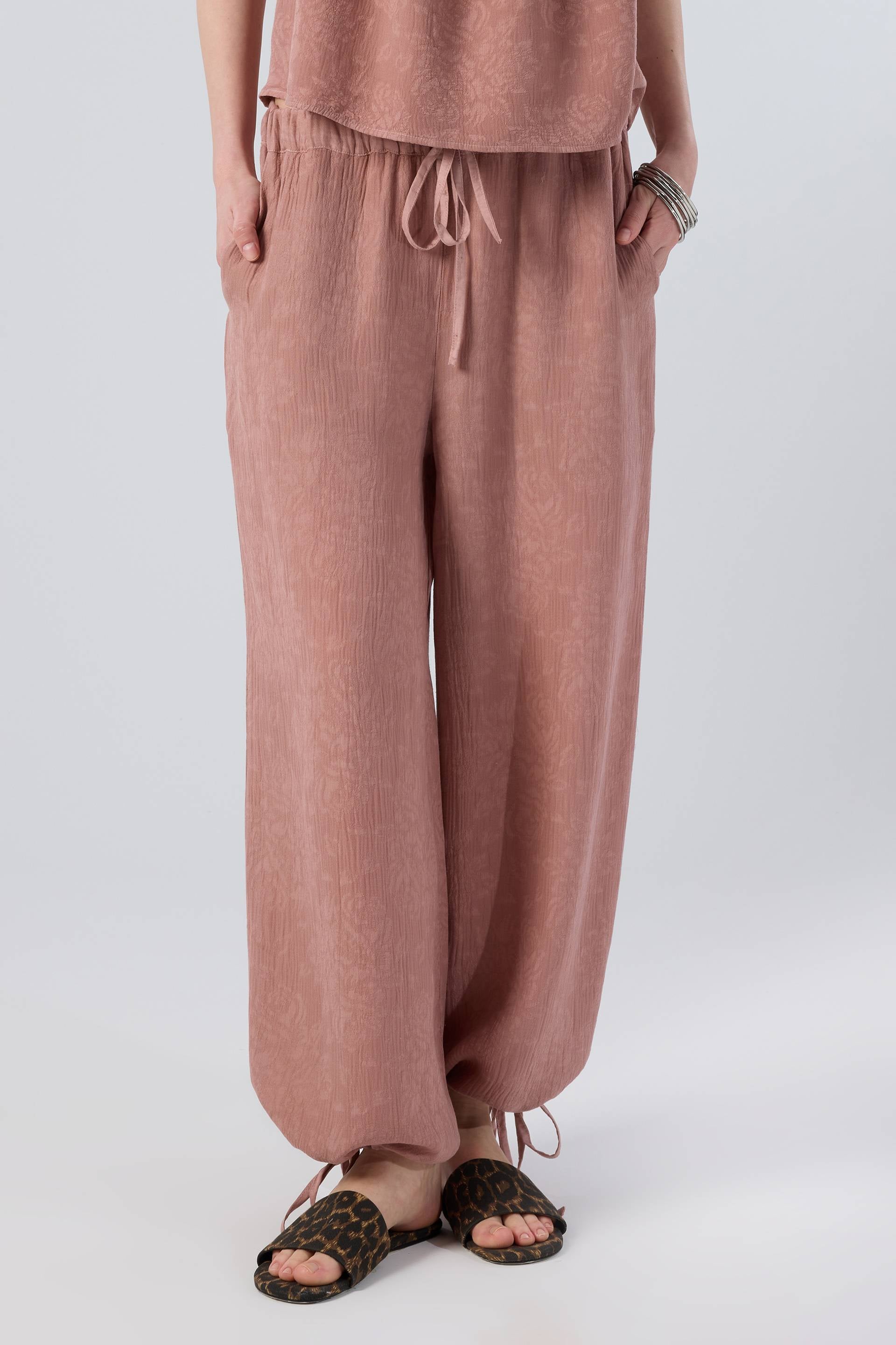 Luma Dokulu Tencel Askılı Bluz Pantolon #renk_Rose