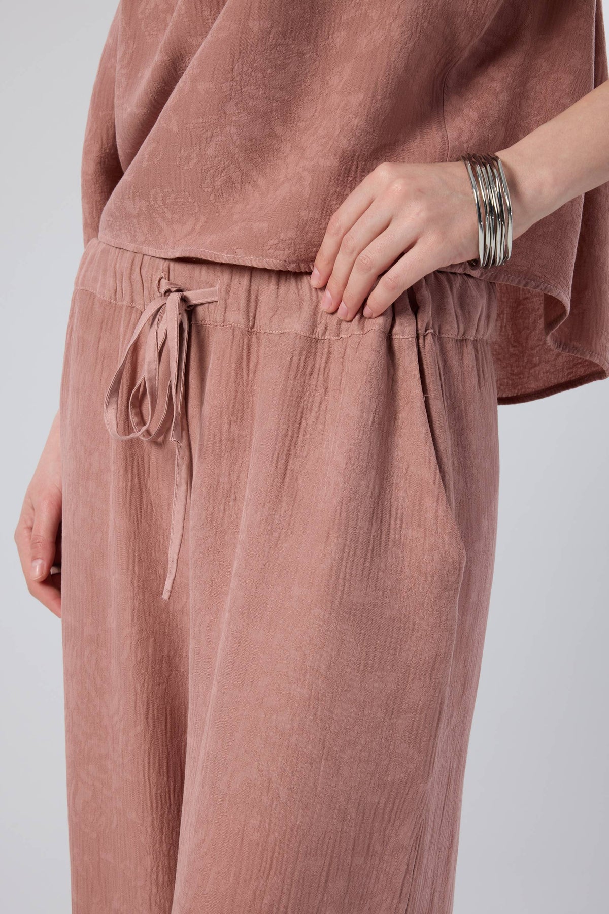 Luma Dokulu Tencel Askılı Bluz Pantolon #renk_Rose
