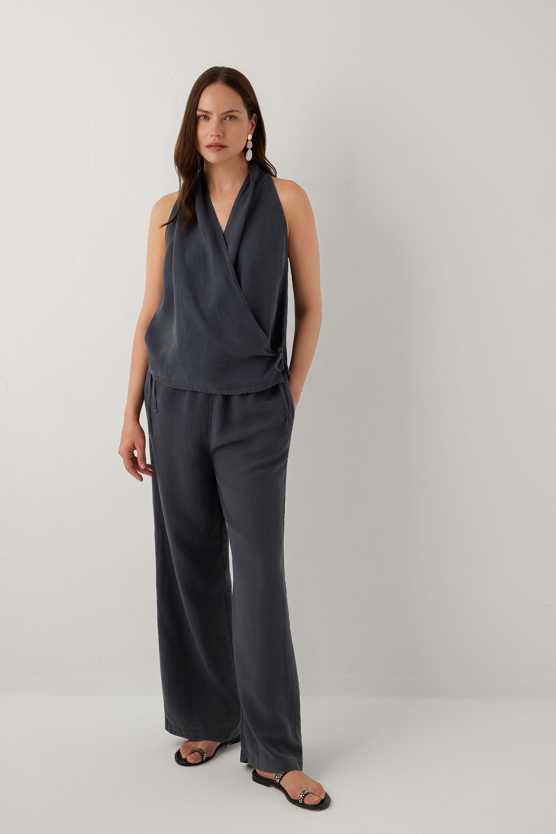 Linoflow Relax Keten Tencel Kadın Pantolon #renk_Antrasit