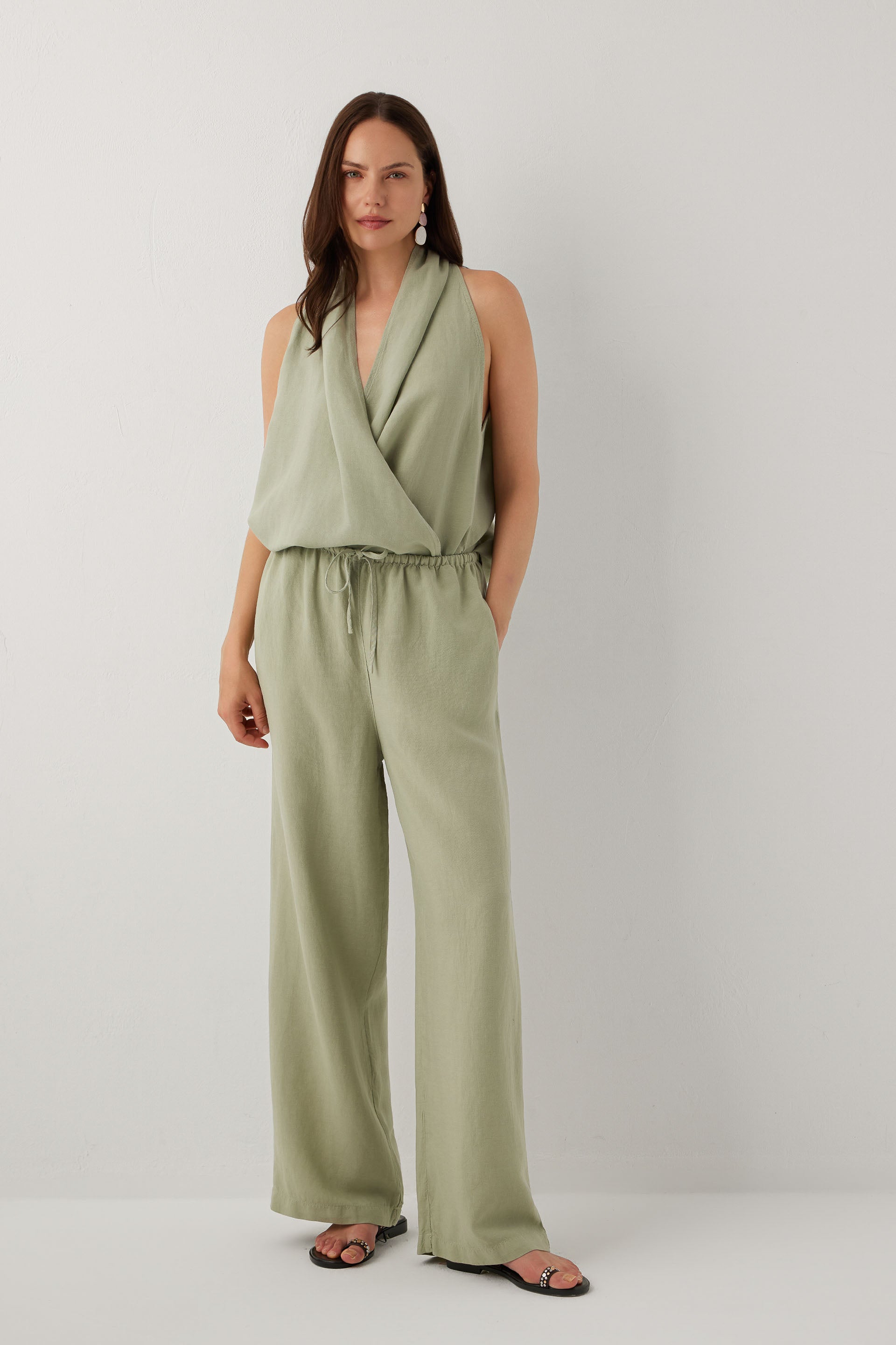 Linoflow Relax Keten Tencel Kadın Pantolon #renk_Ada Çayı