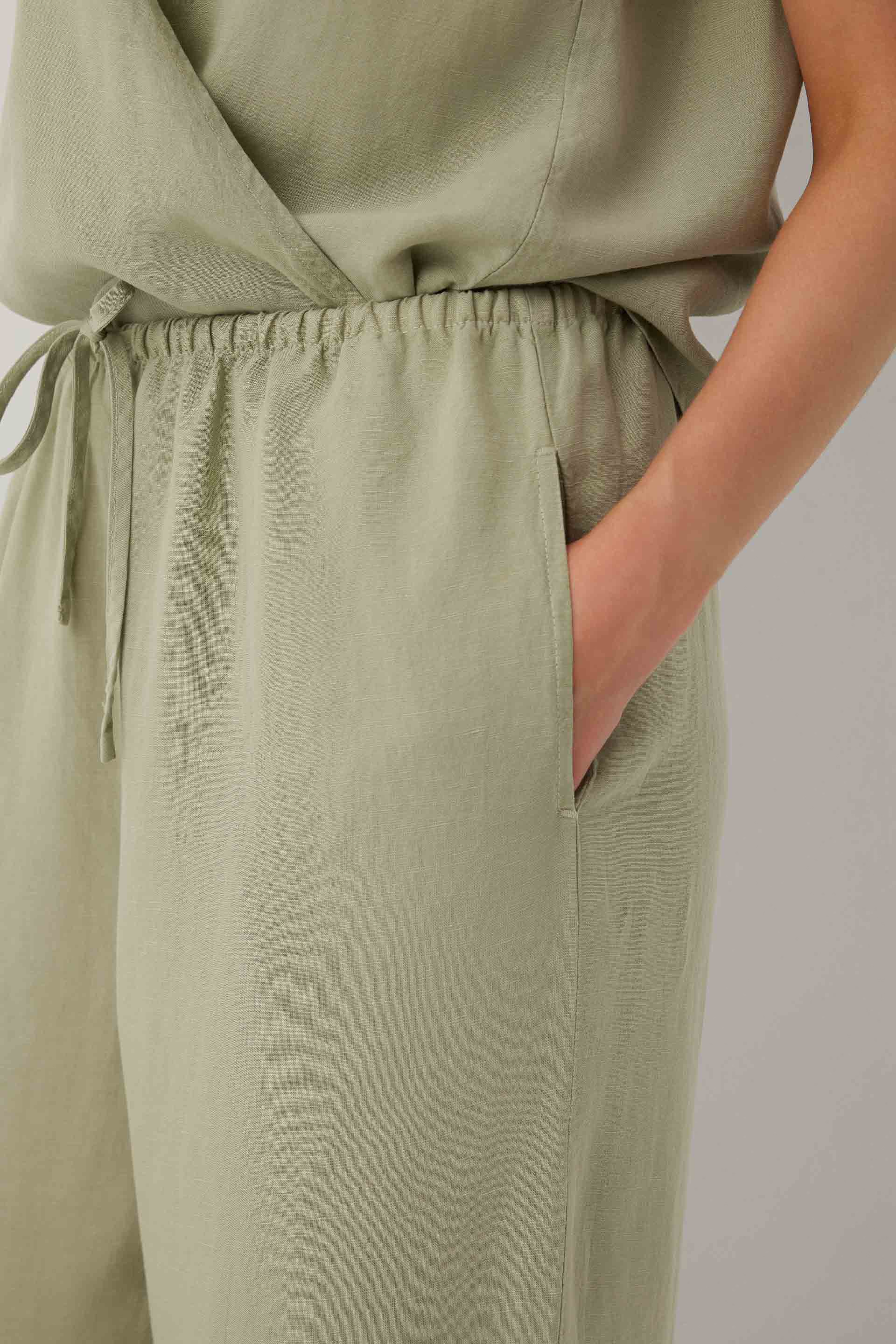 Linoflow Relax Keten Tencel Kadın Pantolon #renk_Ada Çayı