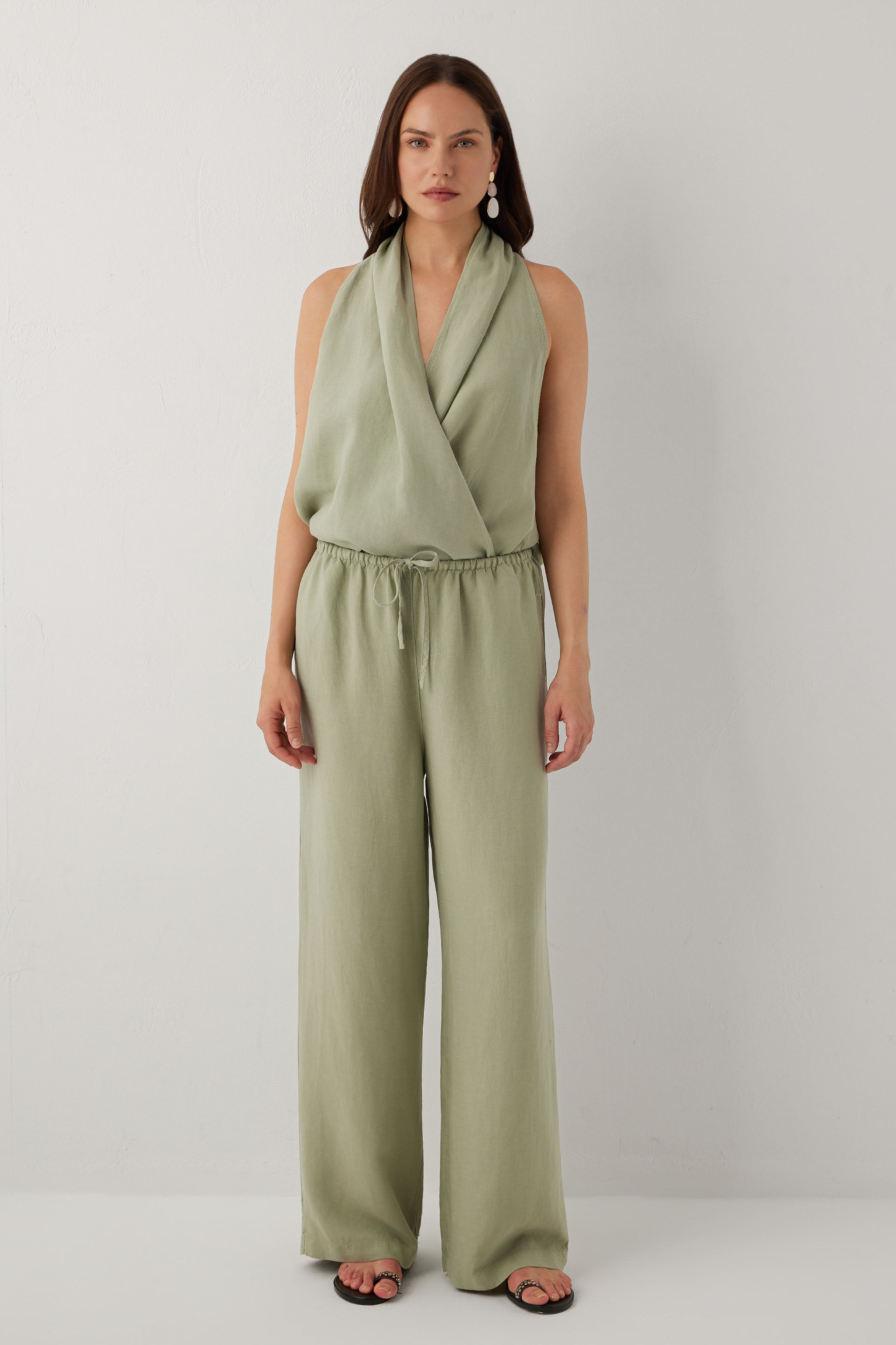 Linoflow Relax Keten Tencel Kadın Pantolon #renk_Ada Çayı