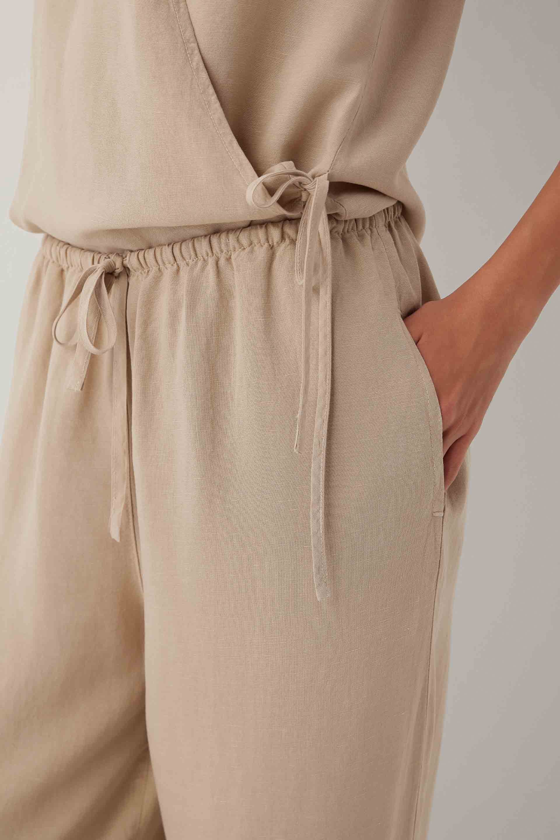 Linoflow Relax Keten Tencel Kadın Pantolon #renk_Vizon