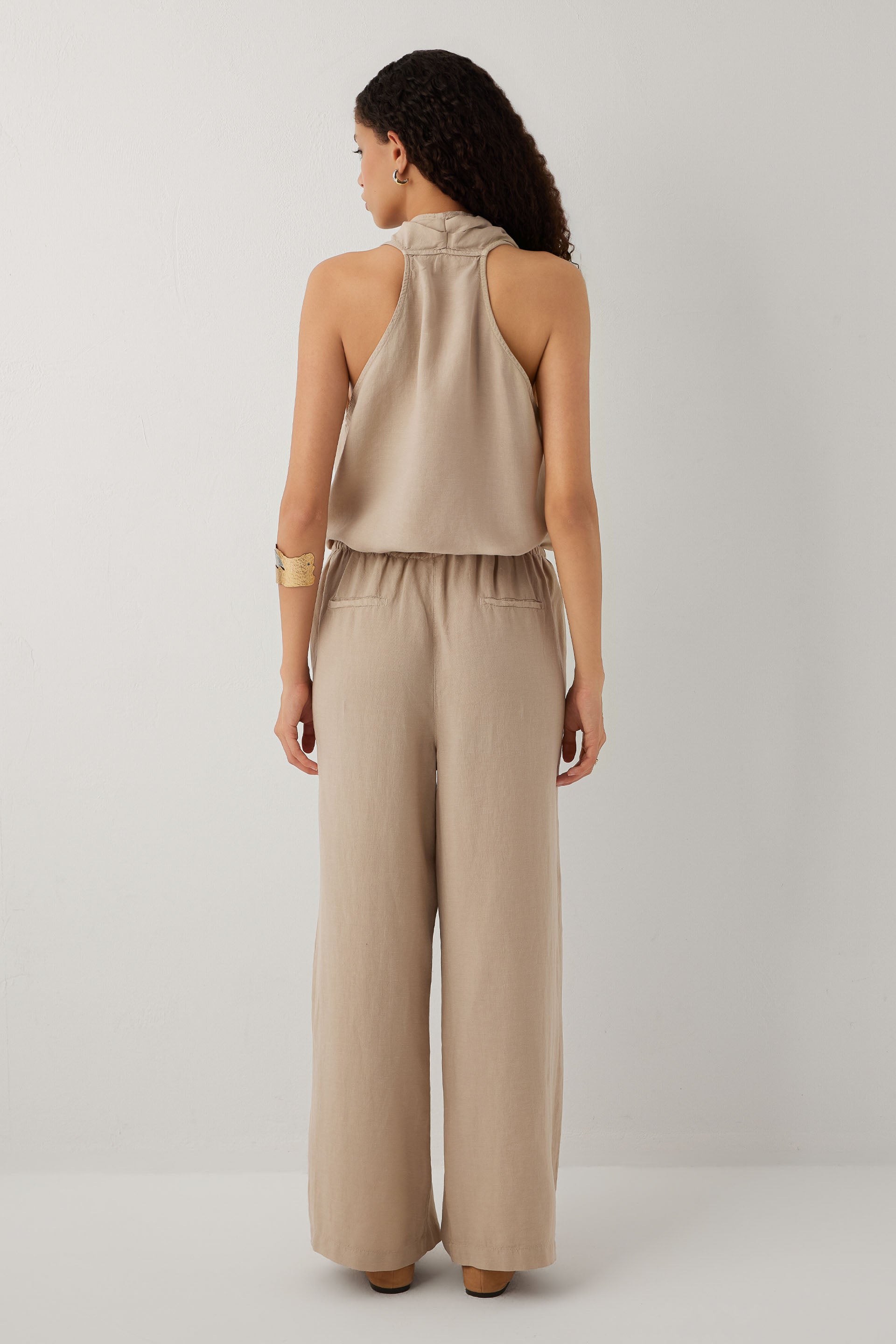 Linoflow Relax Keten Tencel Kadın Pantolon #renk_Vizon