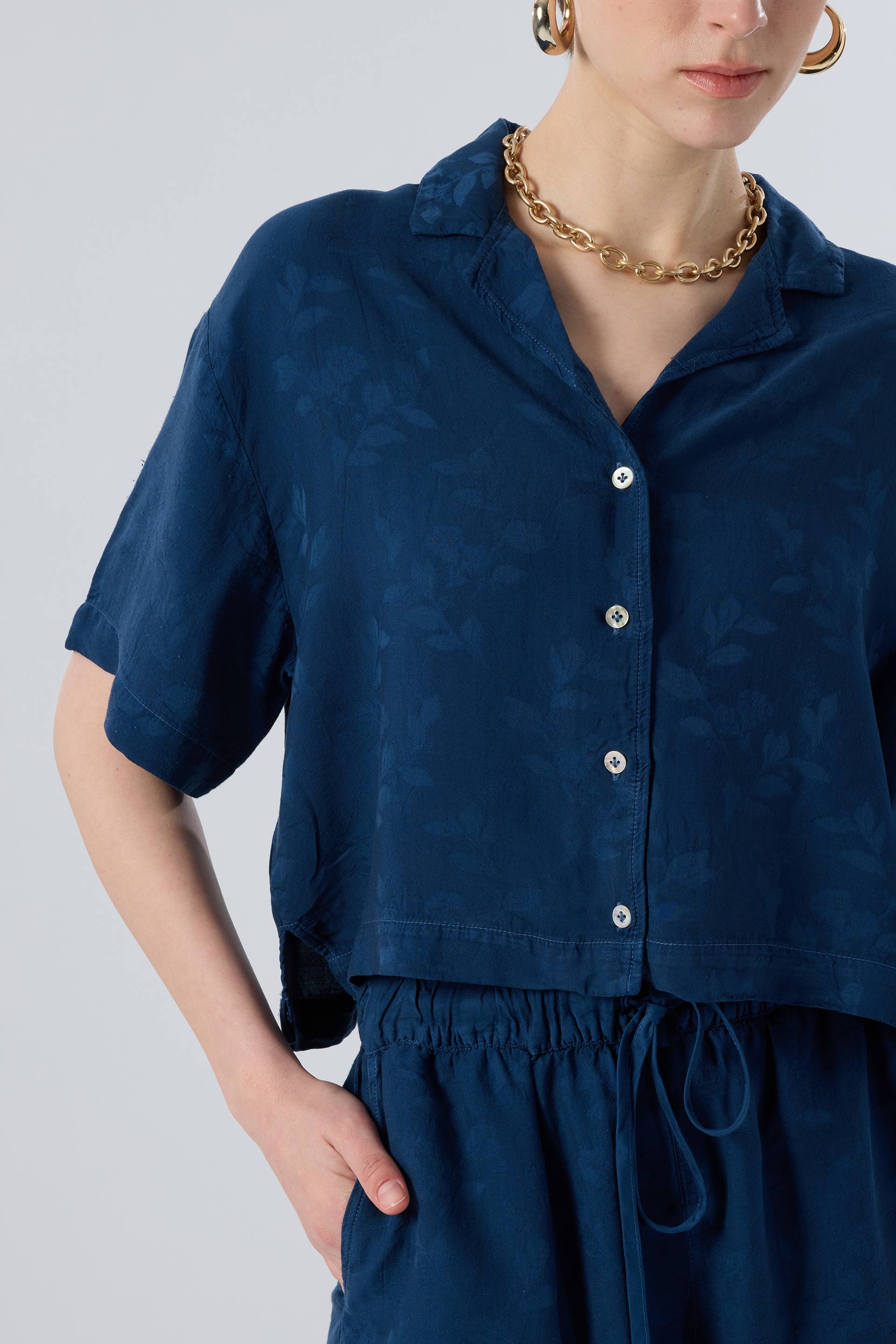 Botanica Shade Dokulu Tensel Şort Gömlek Takım #renk_Navy