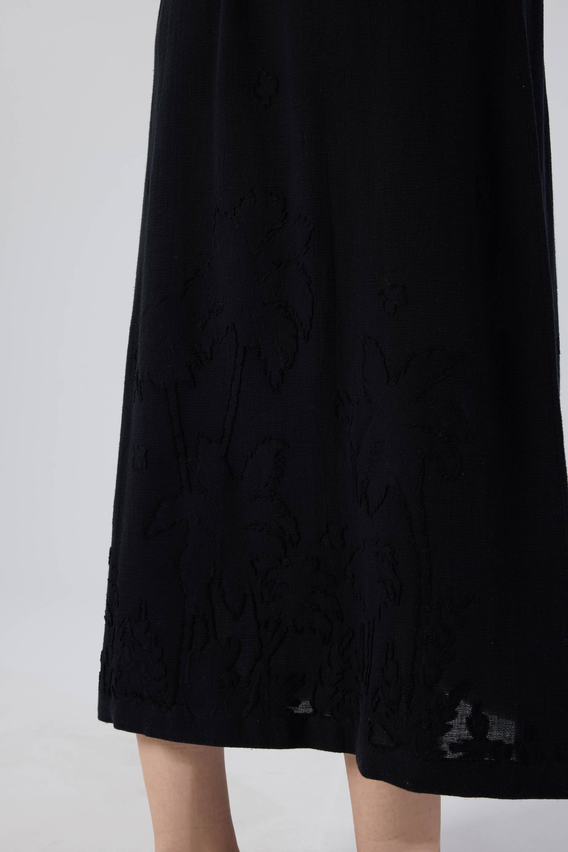 Palmiye Desenli Etamin Dokulu Midi Etek #renk_Siyah