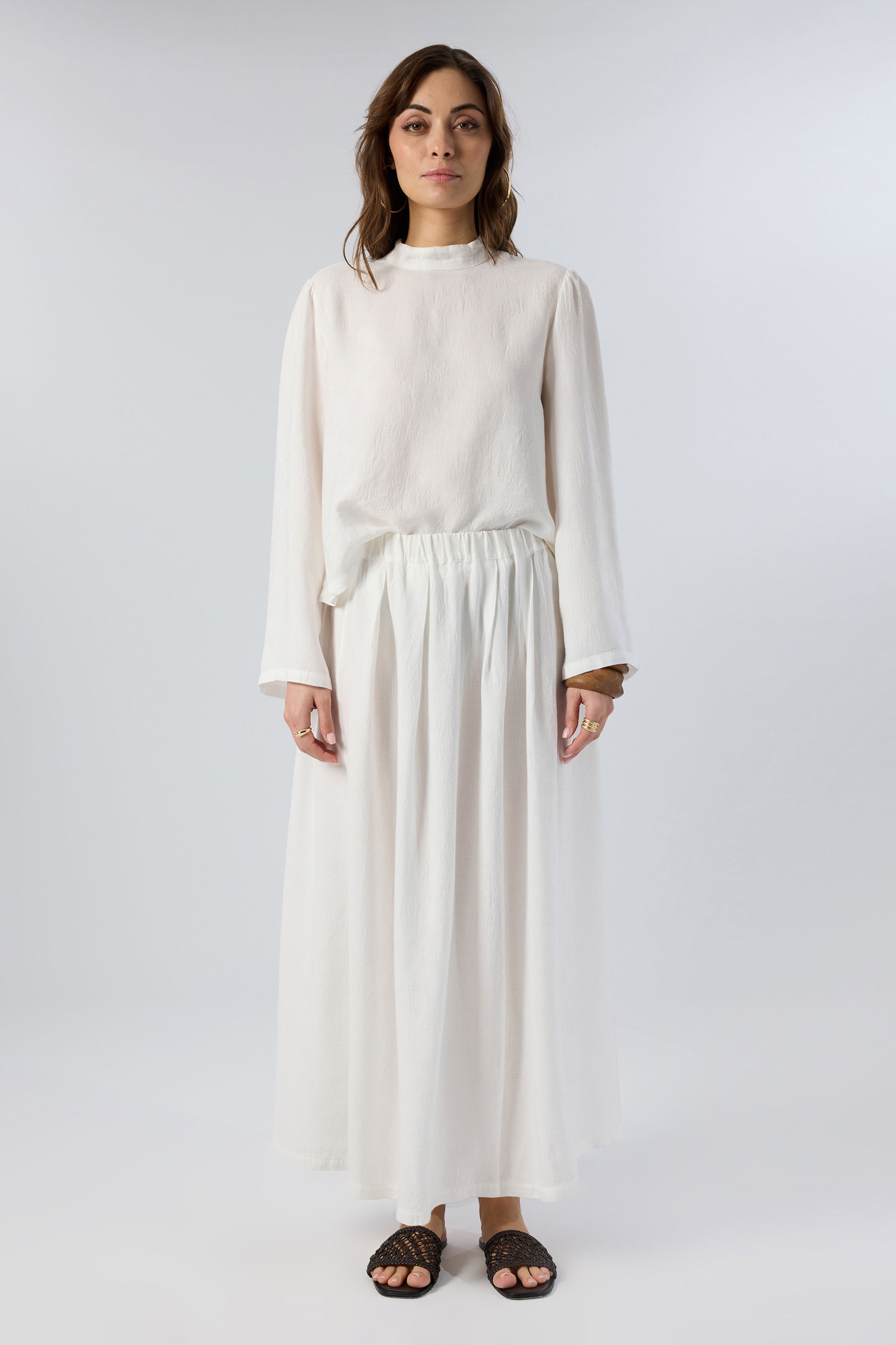 Woven Flora Jakar Tencel Uzun Çan Etek #renk_Beyaz