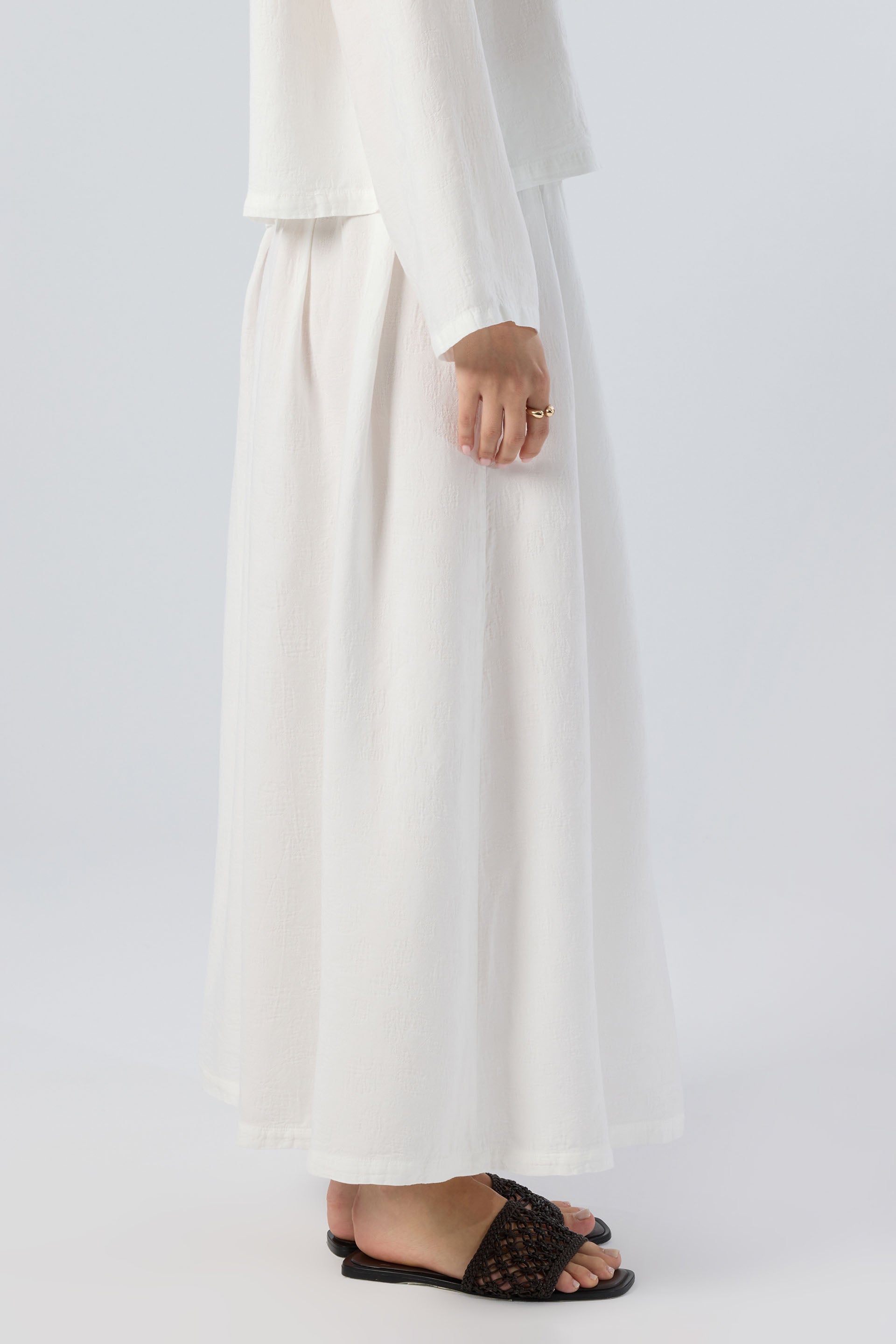 Woven Flora Jakar Tencel Uzun Çan Etek #renk_Beyaz