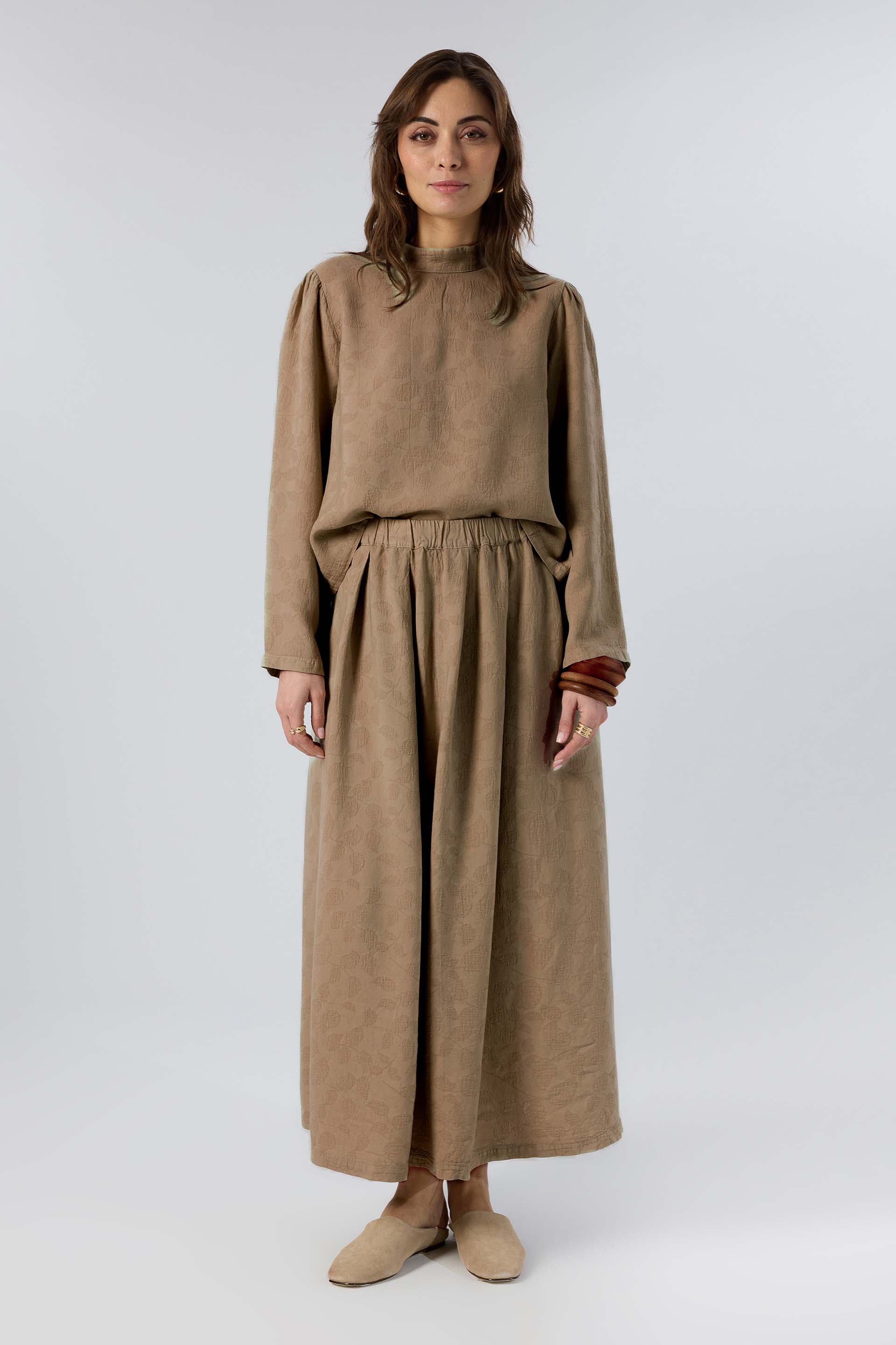 Woven Flora Jakar Tencel Uzun Çan Etek #renk_Kahve