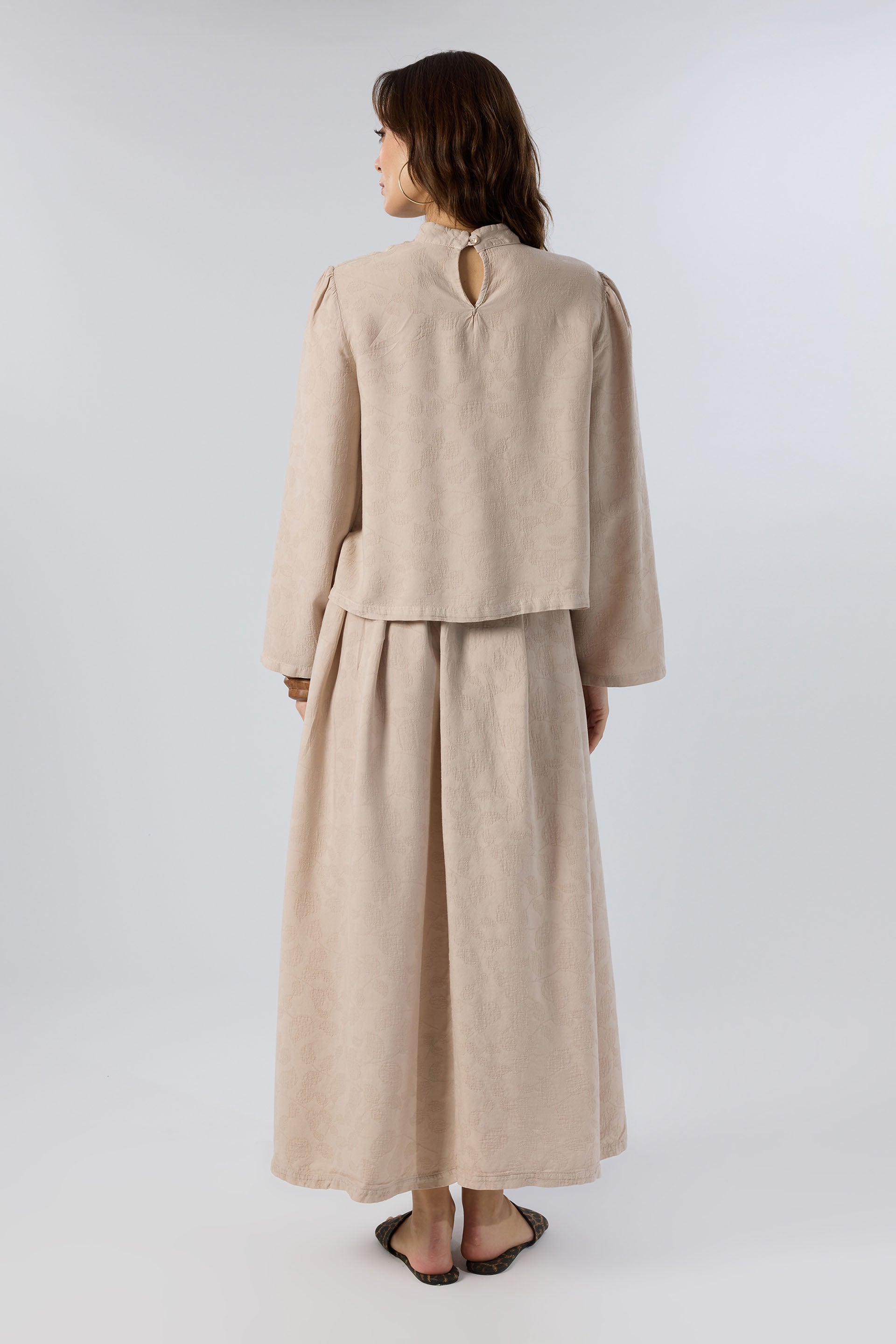 Woven Flora Jakar Tencel Uzun Çan Etek #renk_Vizon