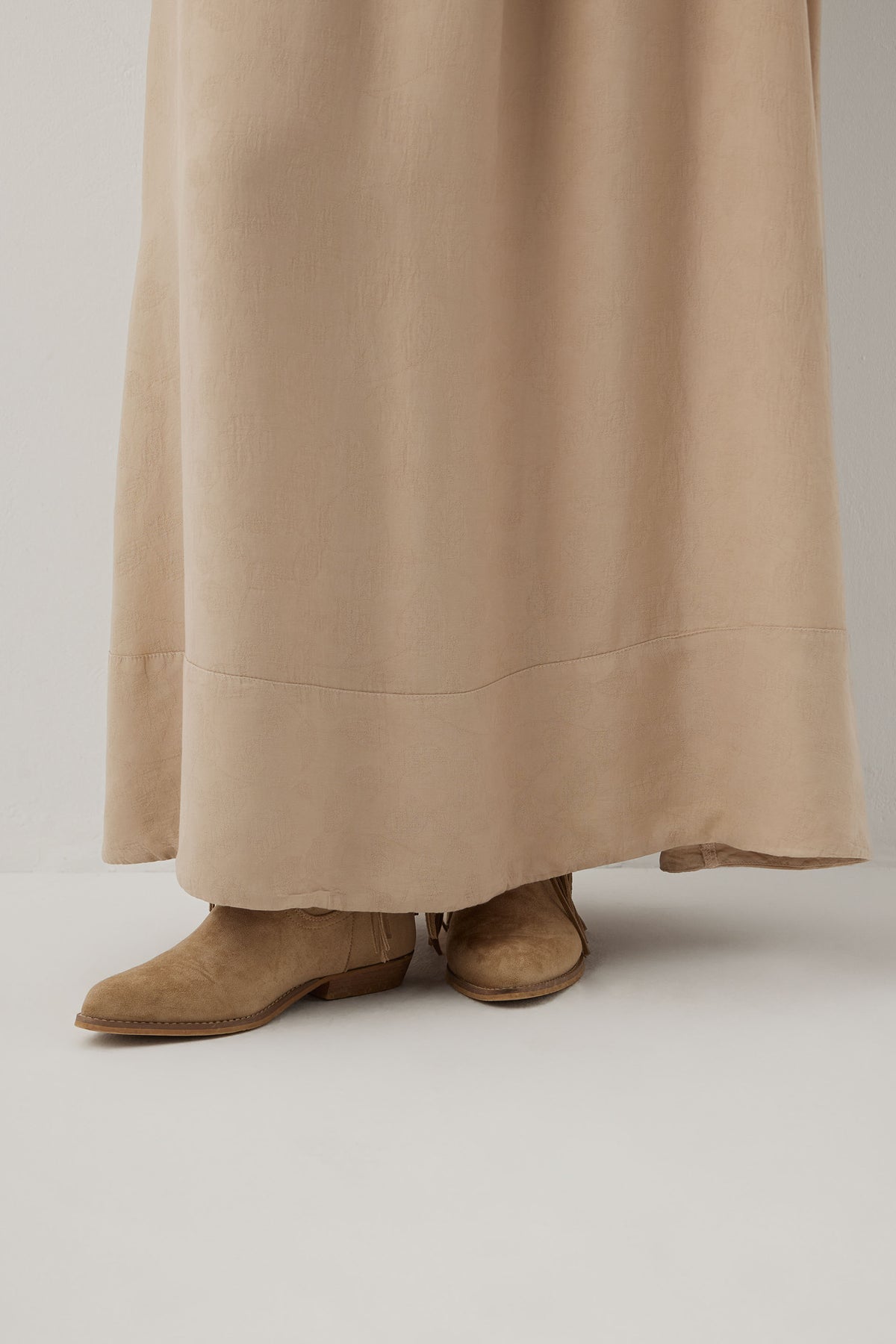 Woven Flora Dokulu Jakar Tensel Çan Kadın Maxi Etek #renk_Vizon