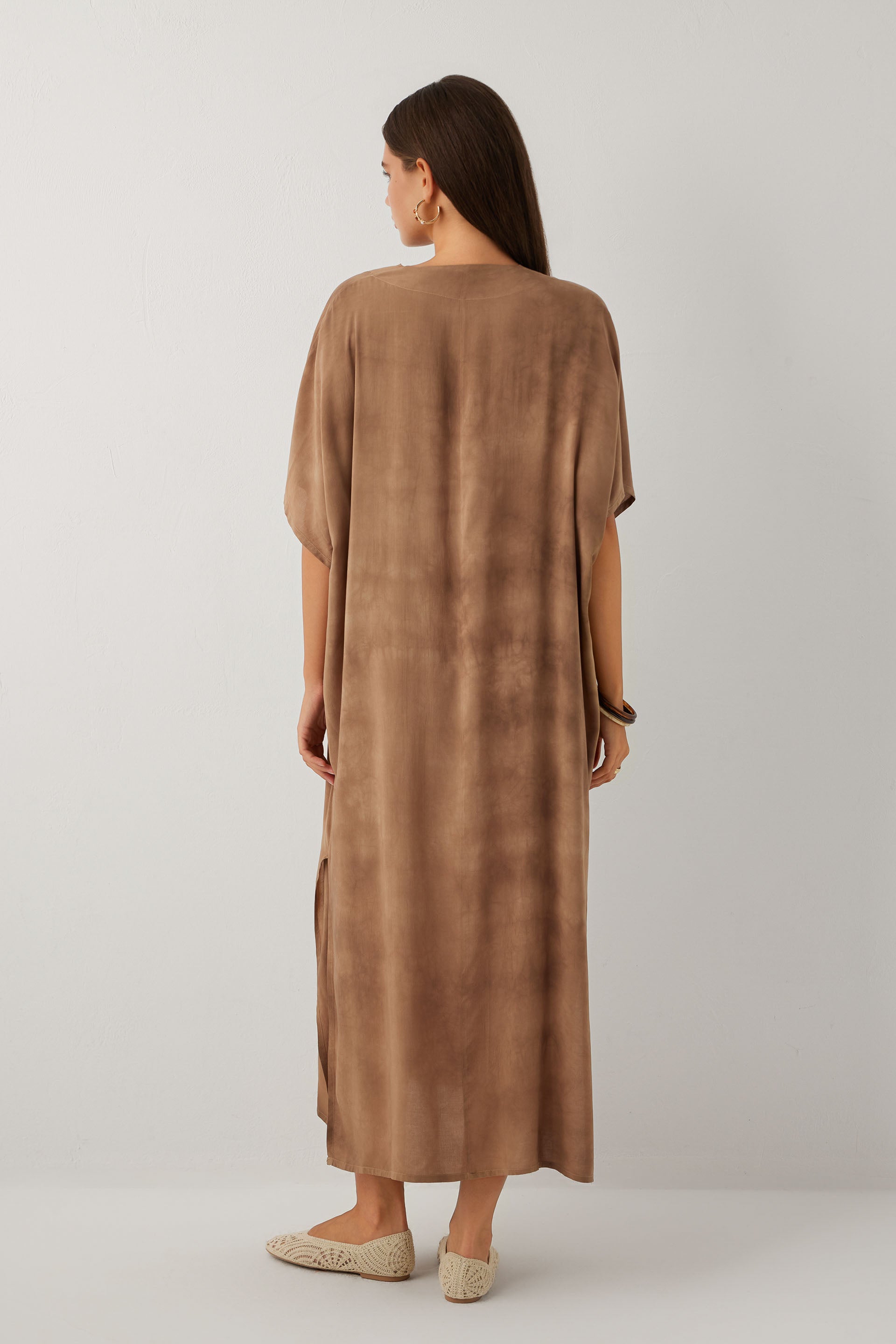 Earth Dye V Yaka Batik Maxi Elbise