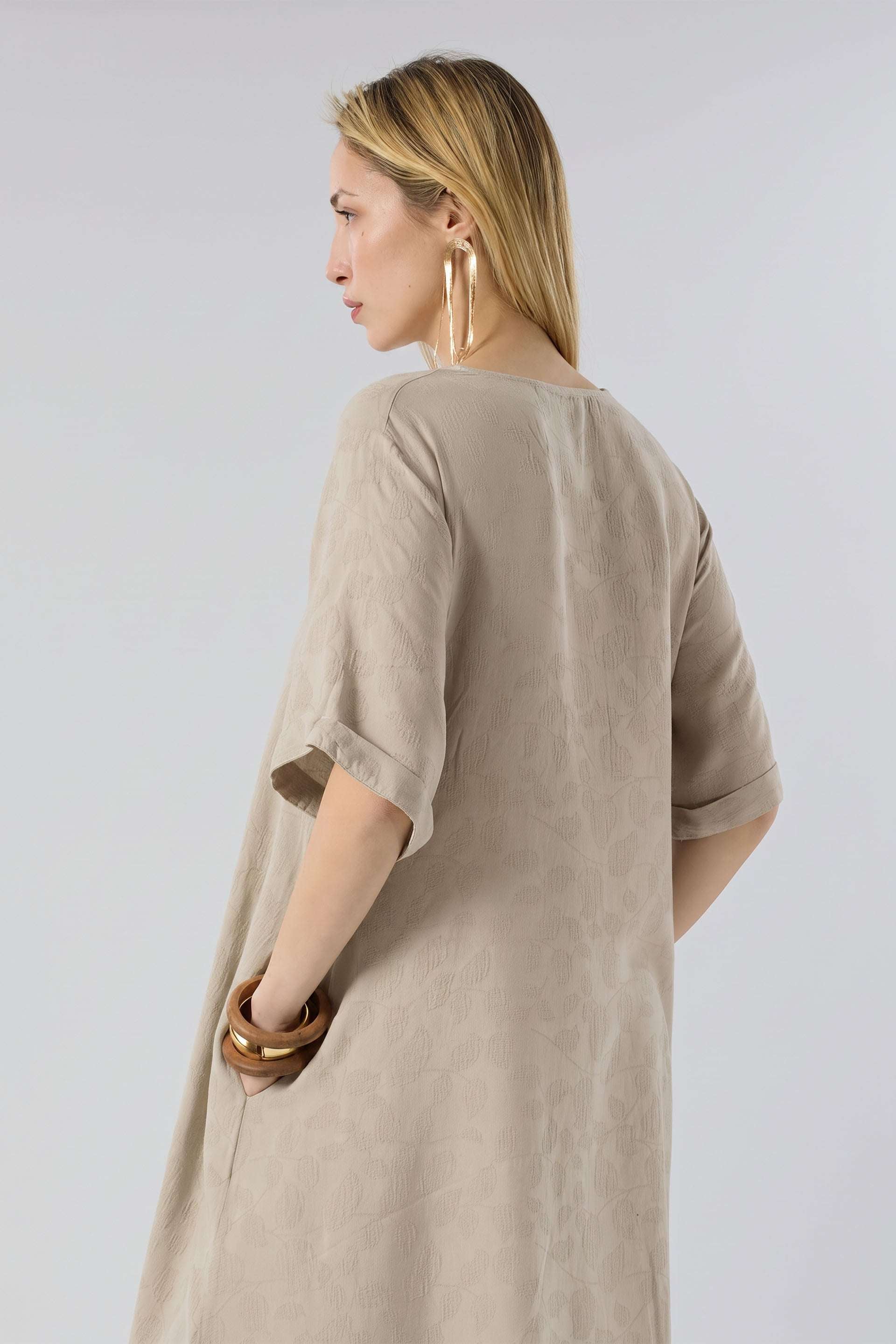 Woven Flora Dokulu Tensel Çan Elbise #renk_vizon