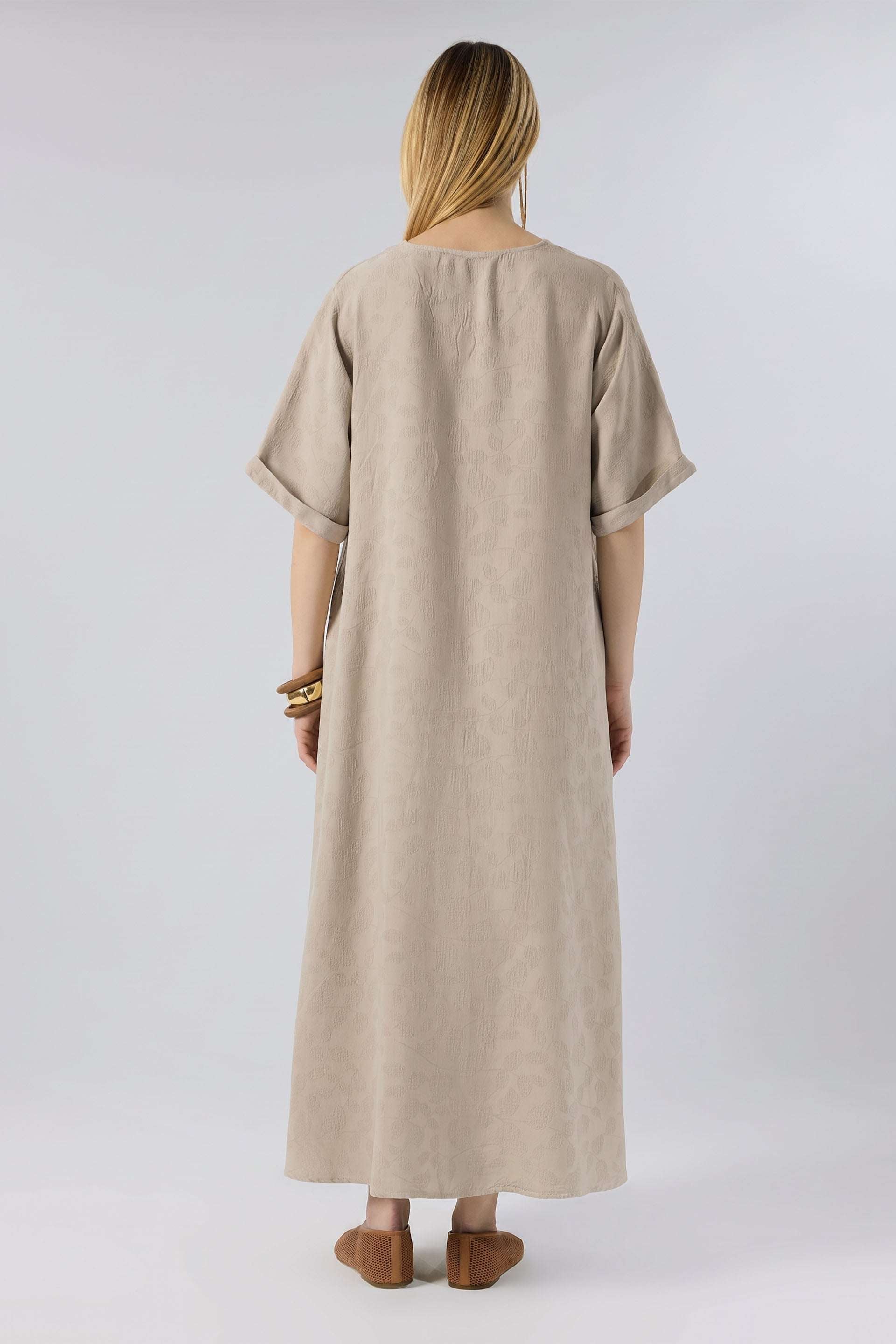 Woven Flora Dokulu Tensel Çan Elbise #renk_vizon