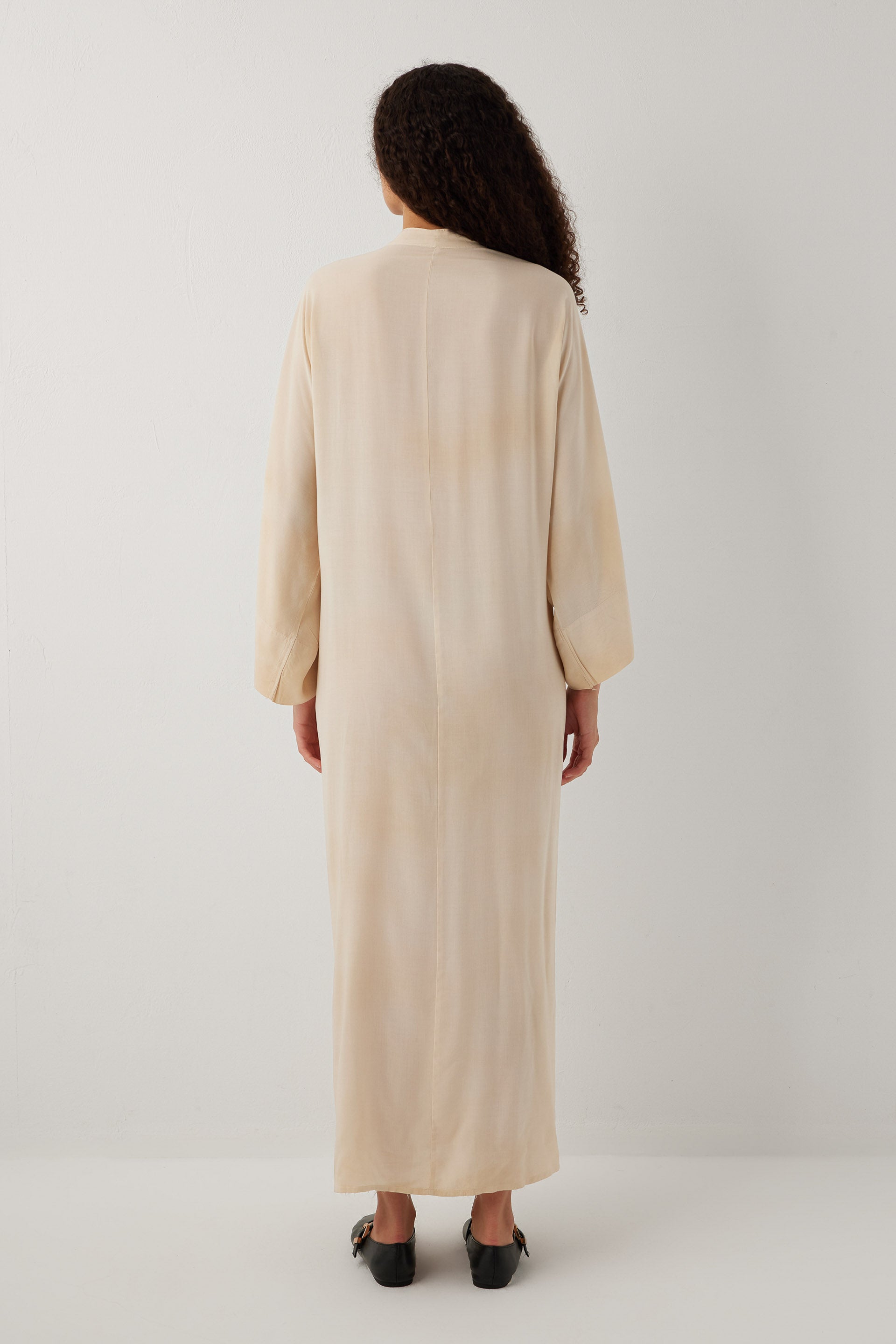 Earth Dye Bağlamalı Kimono Kol Maxi Elbise #renk_Bej