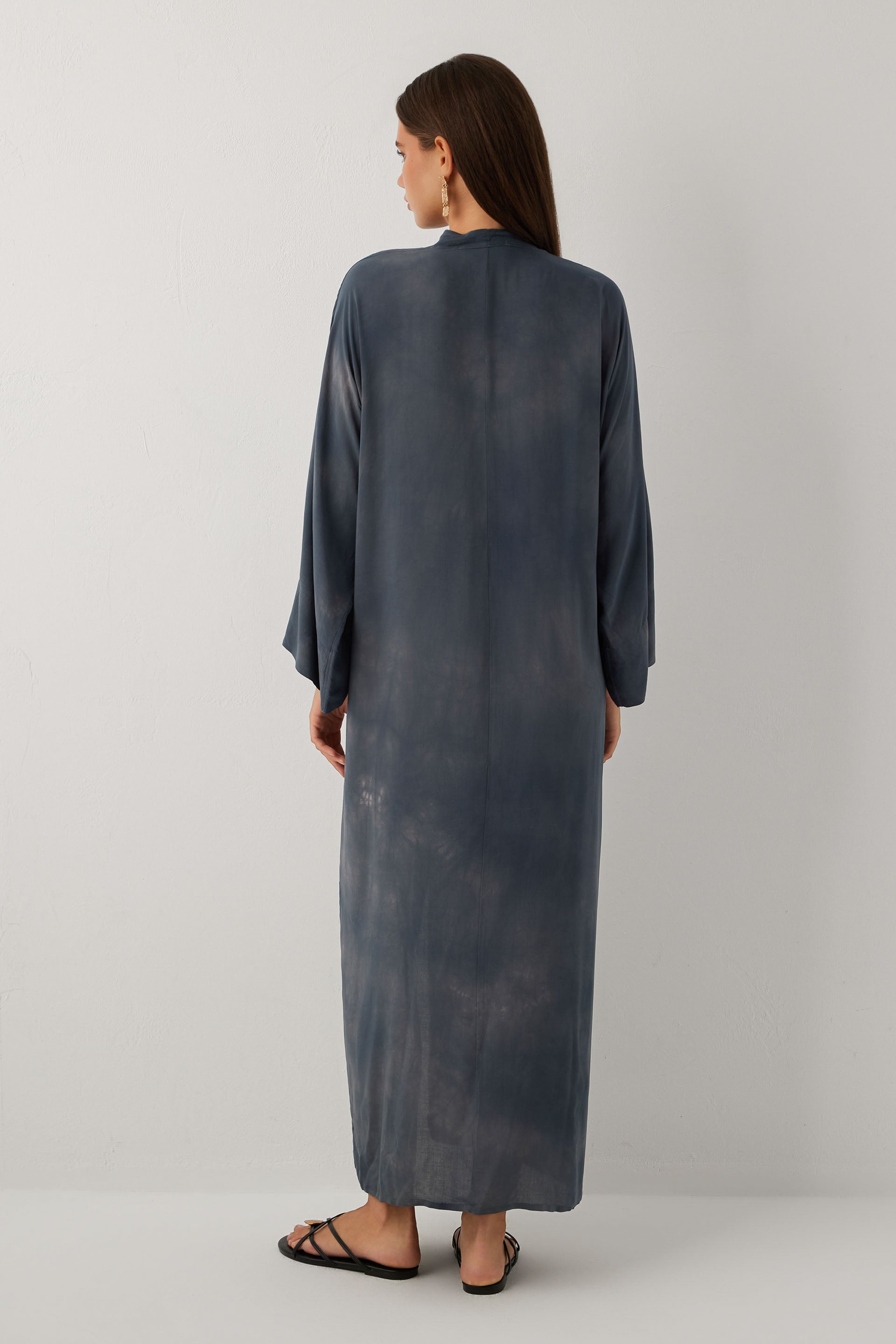 Earth Dye Bağlamalı Kimono Kol Maxi Elbise #renk_Antrasit