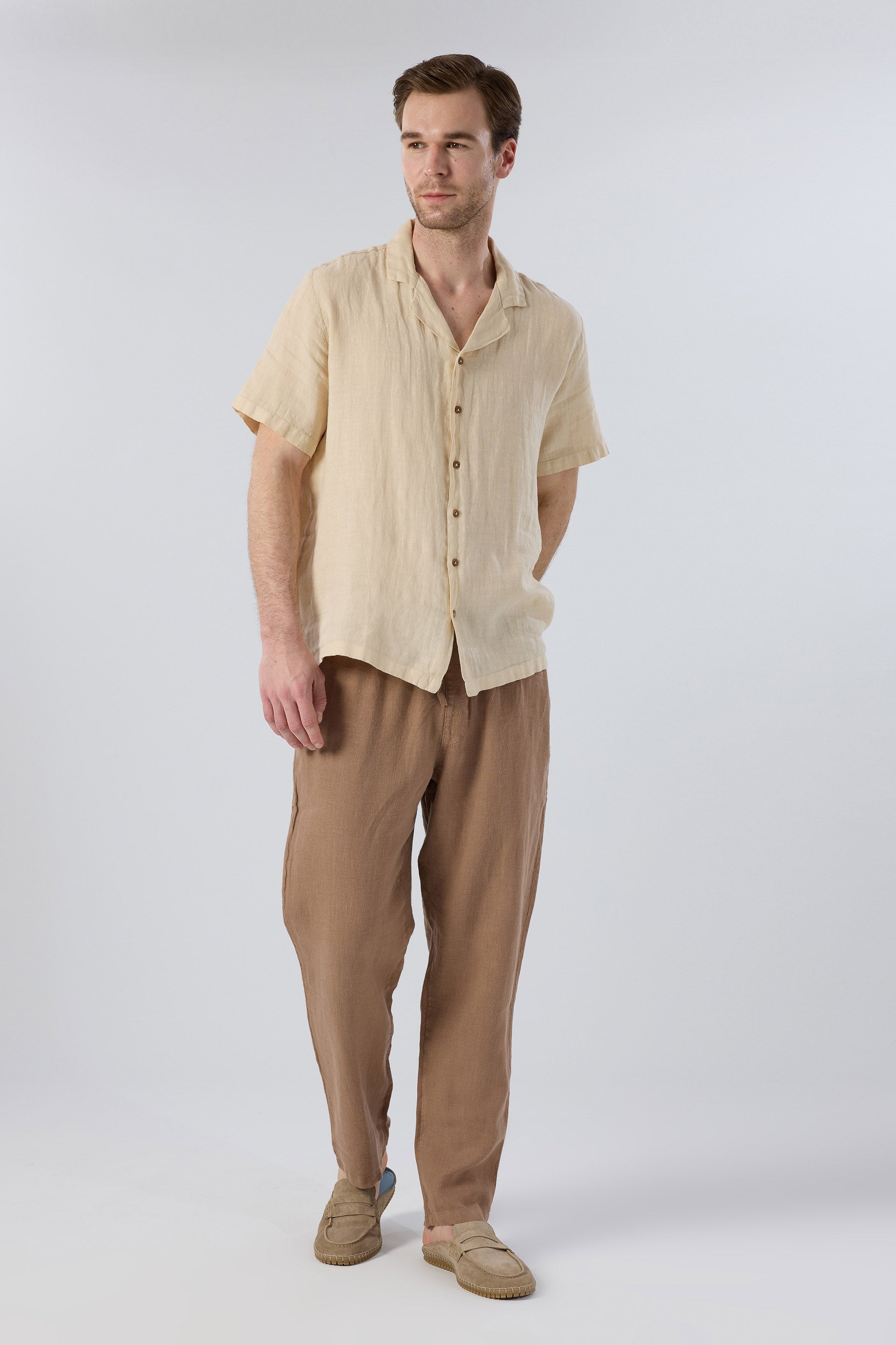 Rahat Kesim Kahverengi Keten Yazlık Erkek Pantolon #Renk_Kahve