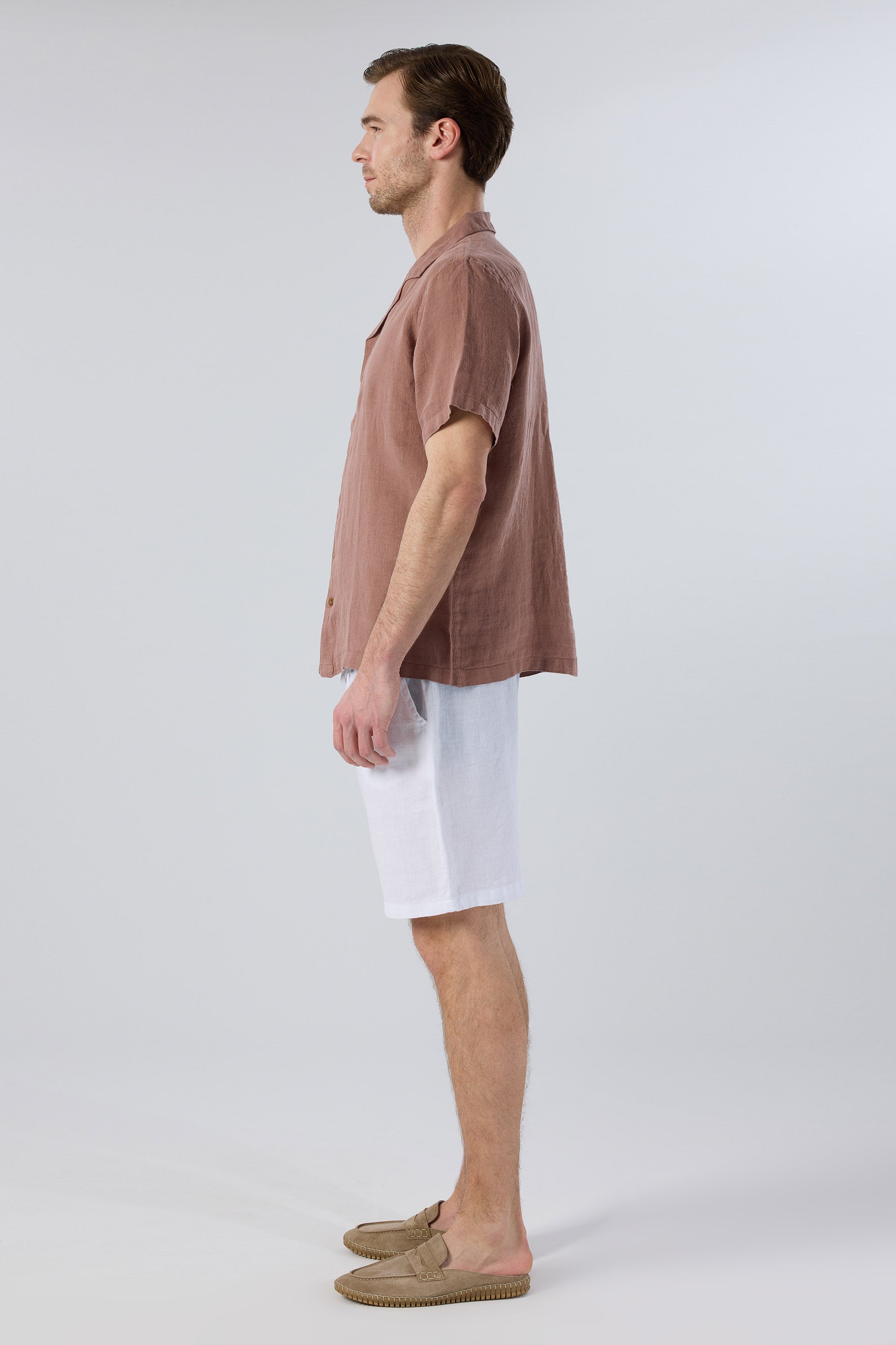 Rahat Kesim Cepli Beyaz Keten Erkek Şort #Renk_Beyaz