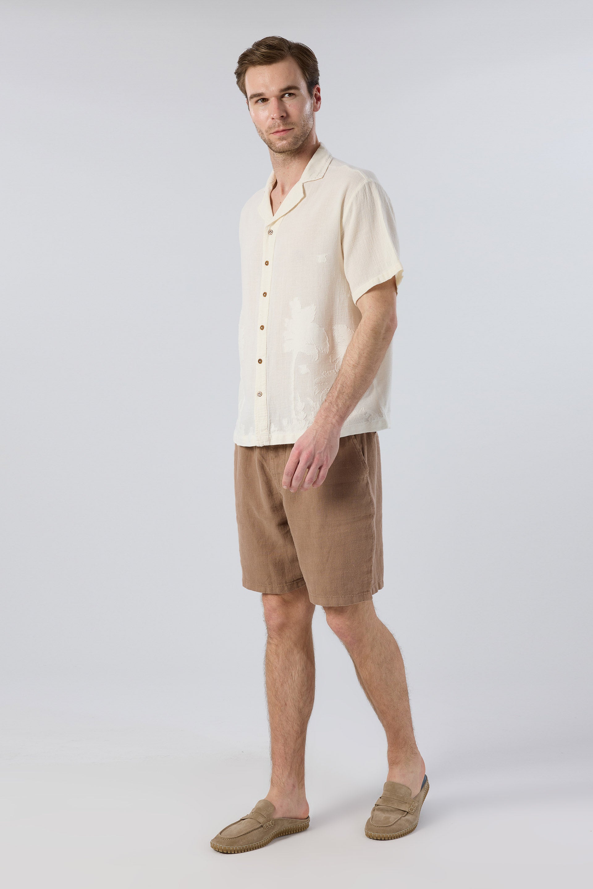 Palmiye Desenli Yatık Yakalı Erkek Gömlek #renk_Doğal