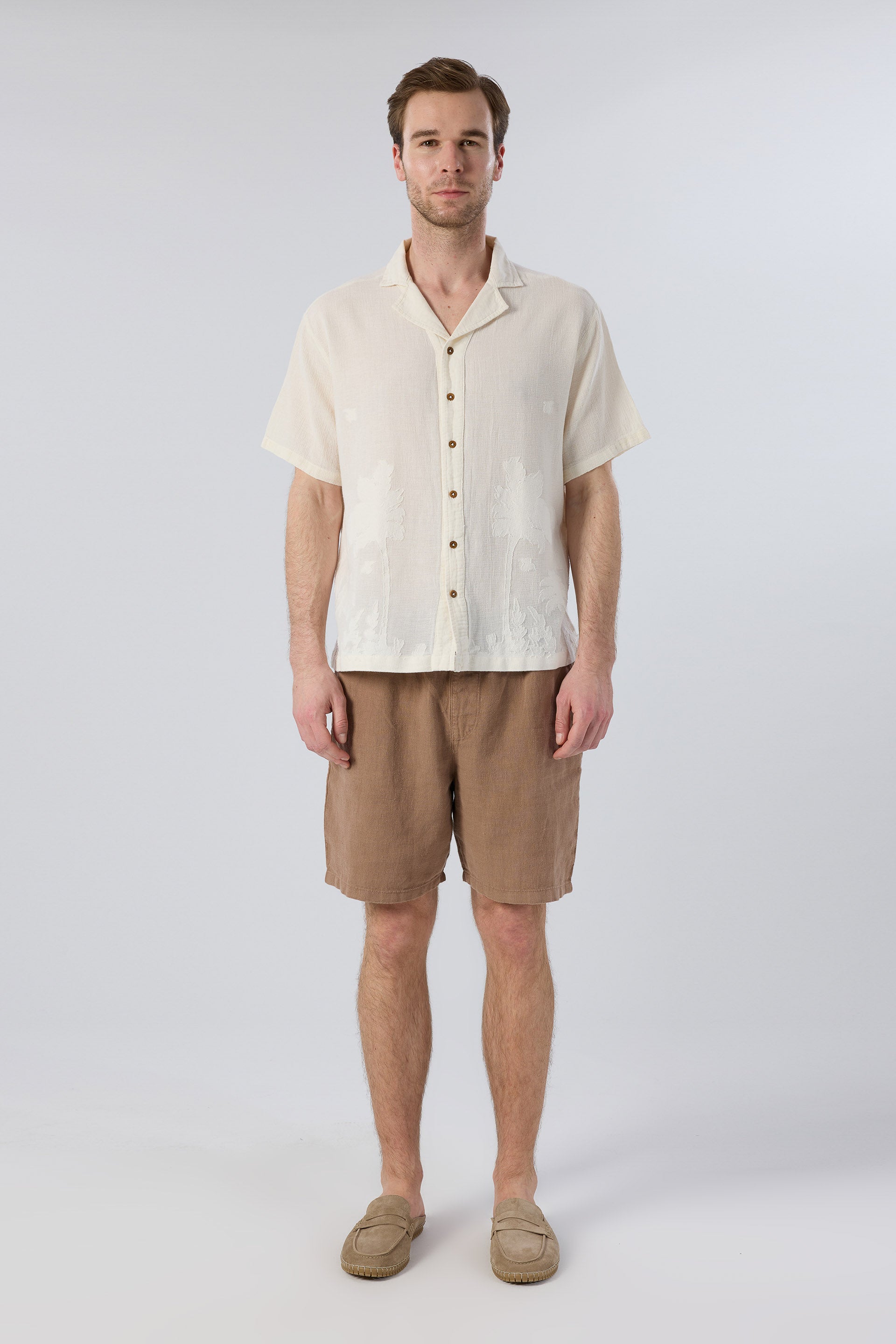 Palmiye Desenli Yatık Yakalı Erkek Gömlek #renk_Doğal