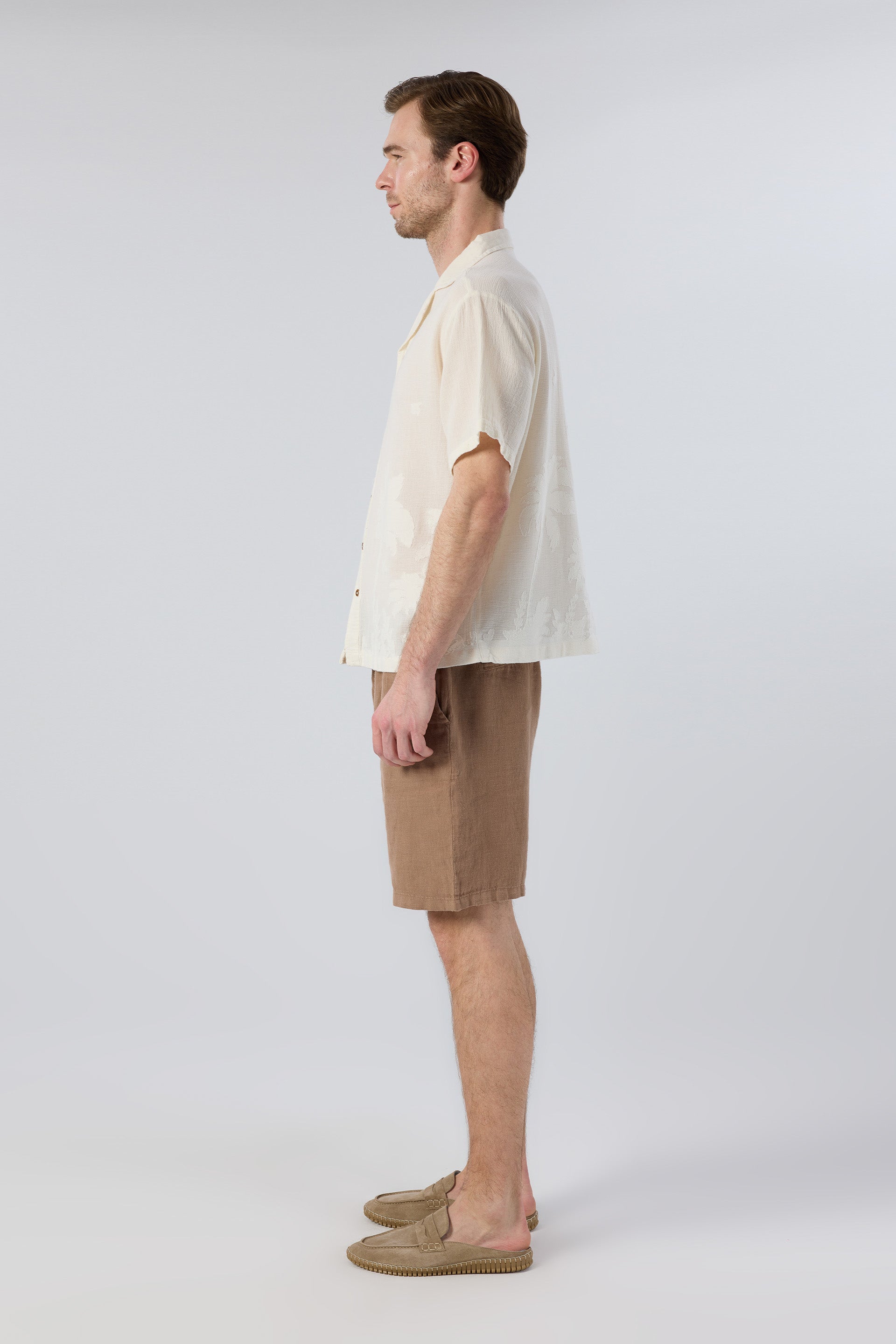 Palmiye Desenli Yatık Yakalı Erkek Gömlek #renk_Doğal