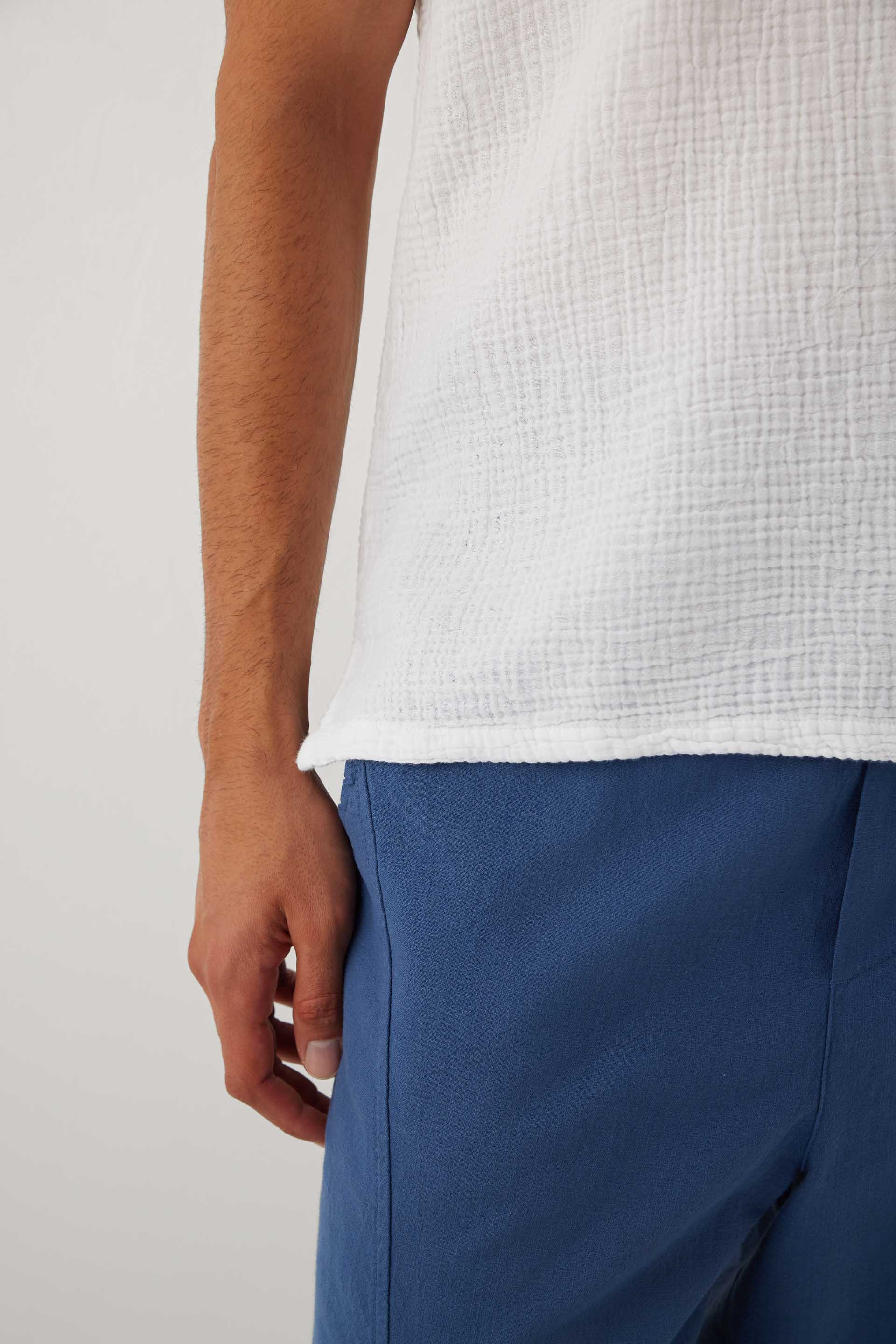 Nomad V Yaka Müslin Pamuklu Oversize Erkek Tişört #renk_Beyaz