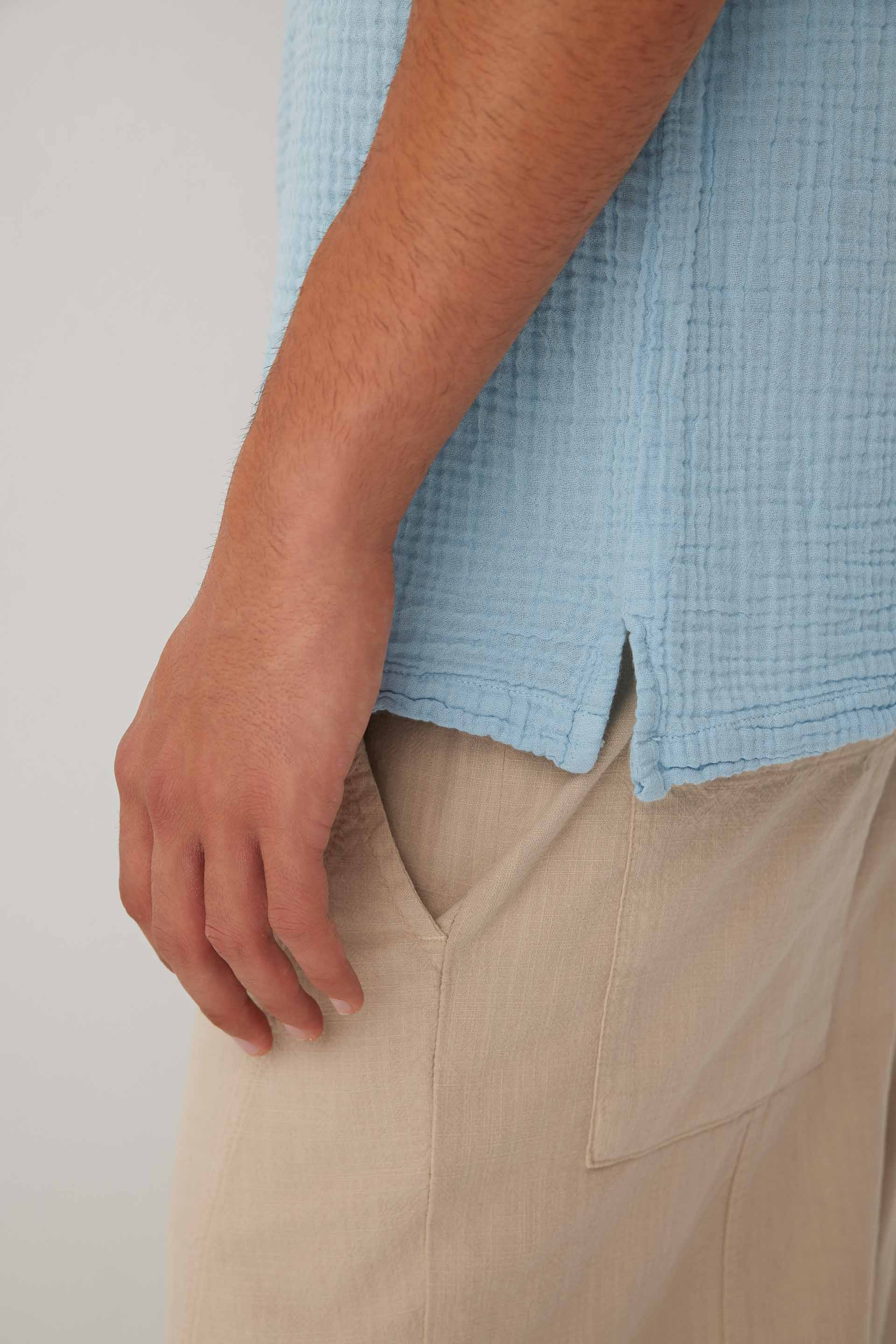 Nomad V Yaka Müslin Pamuklu Oversize Erkek Tişört #renk_Bulut Mavi