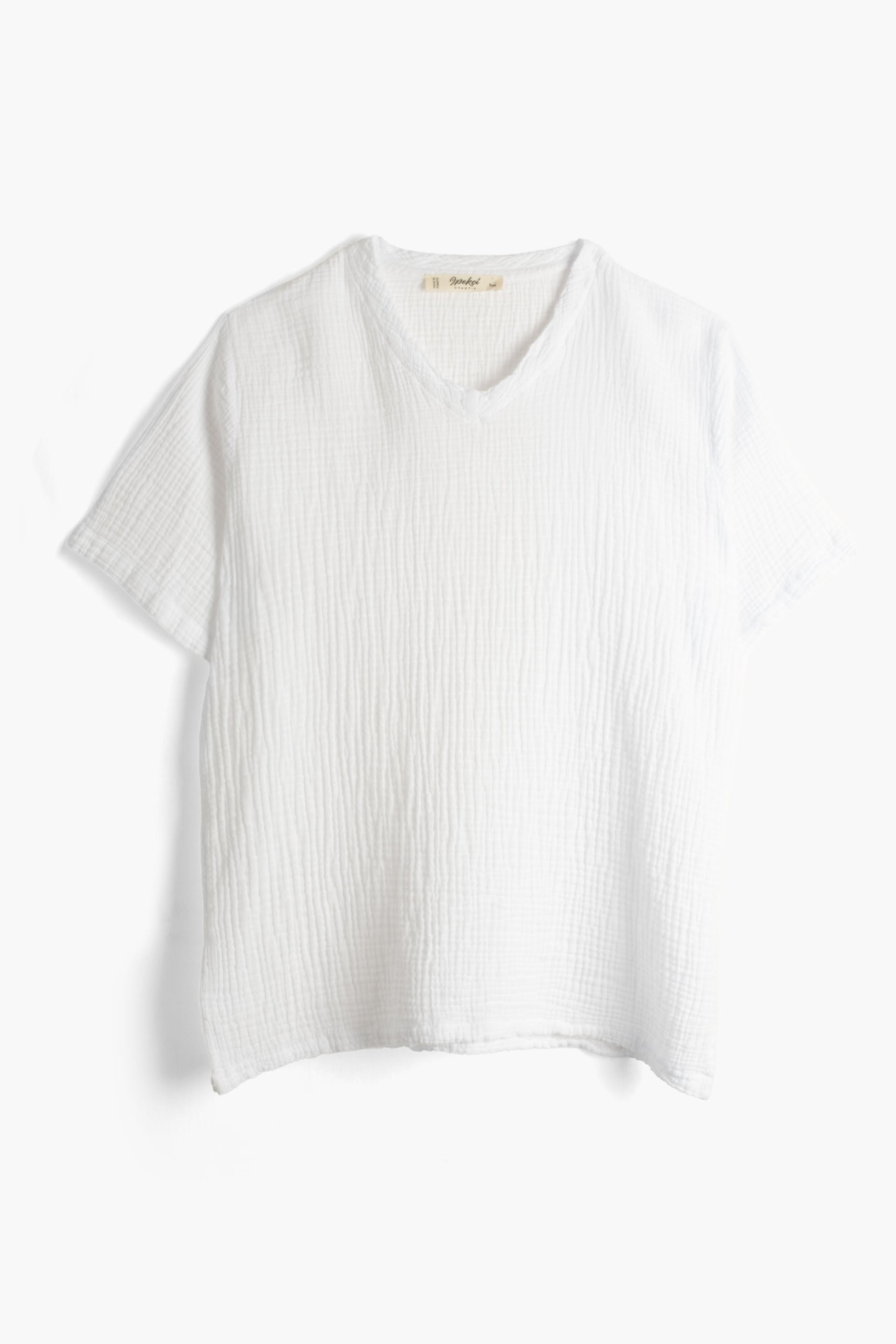 Nomad V Yaka Müslin Erkek Oversize Tişört #renk_Beyaz