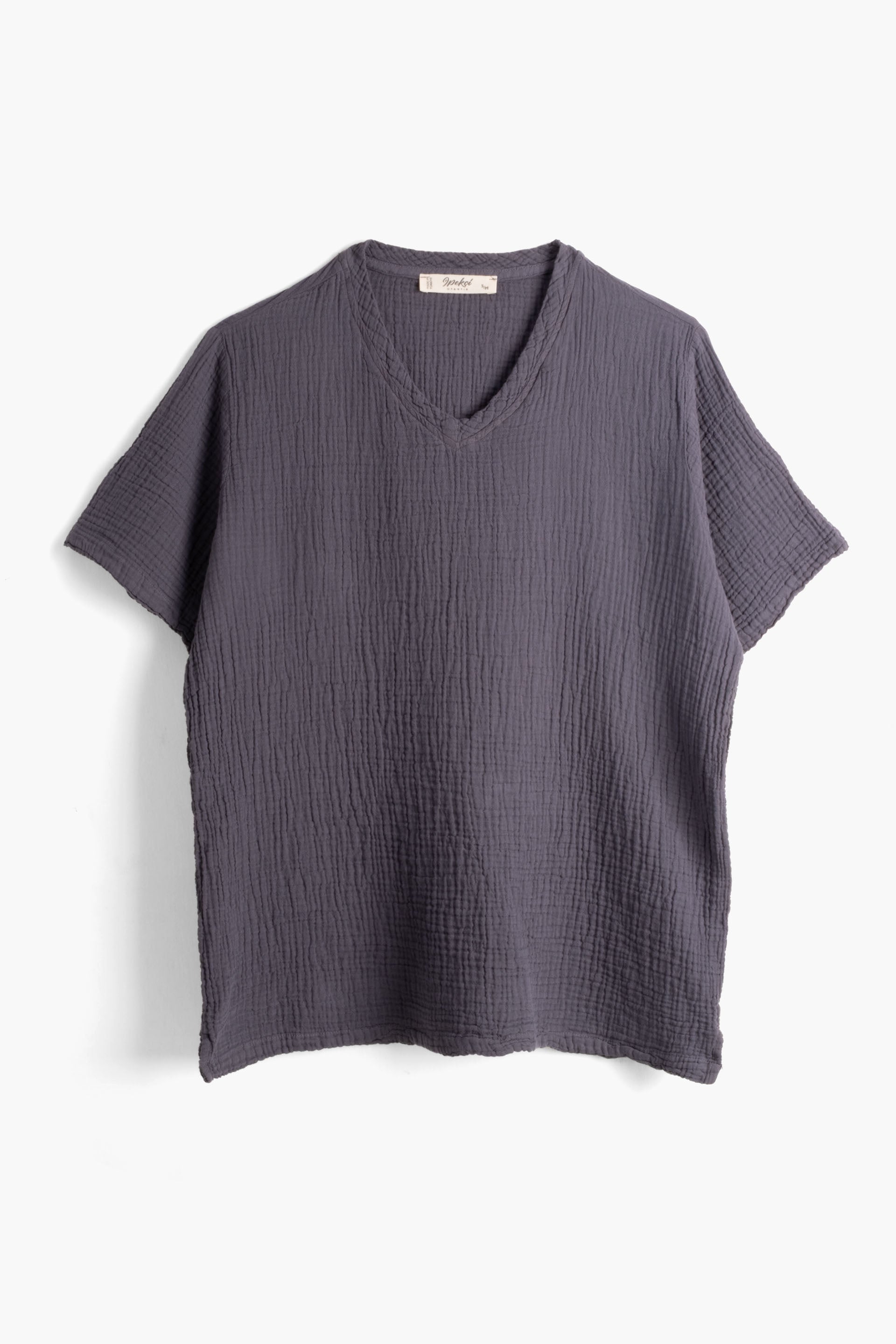 Nomad V Yaka Müslin Erkek Oversize Tişört #renk_Antrasit
