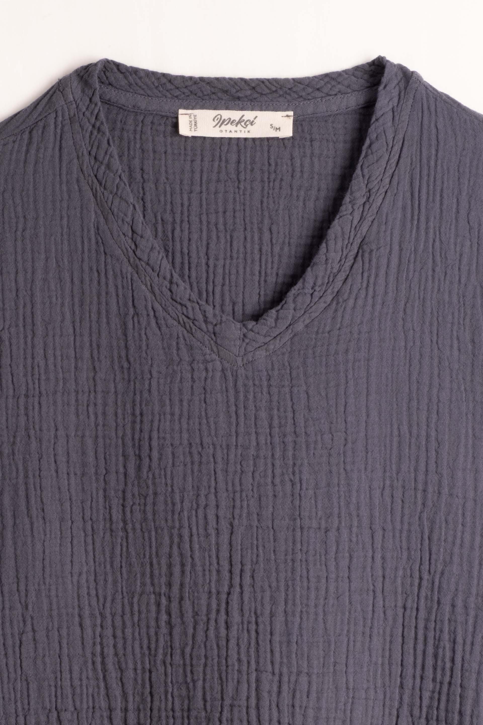 Nomad V Yaka Müslin Erkek Oversize Tişört #renk_Antrasit