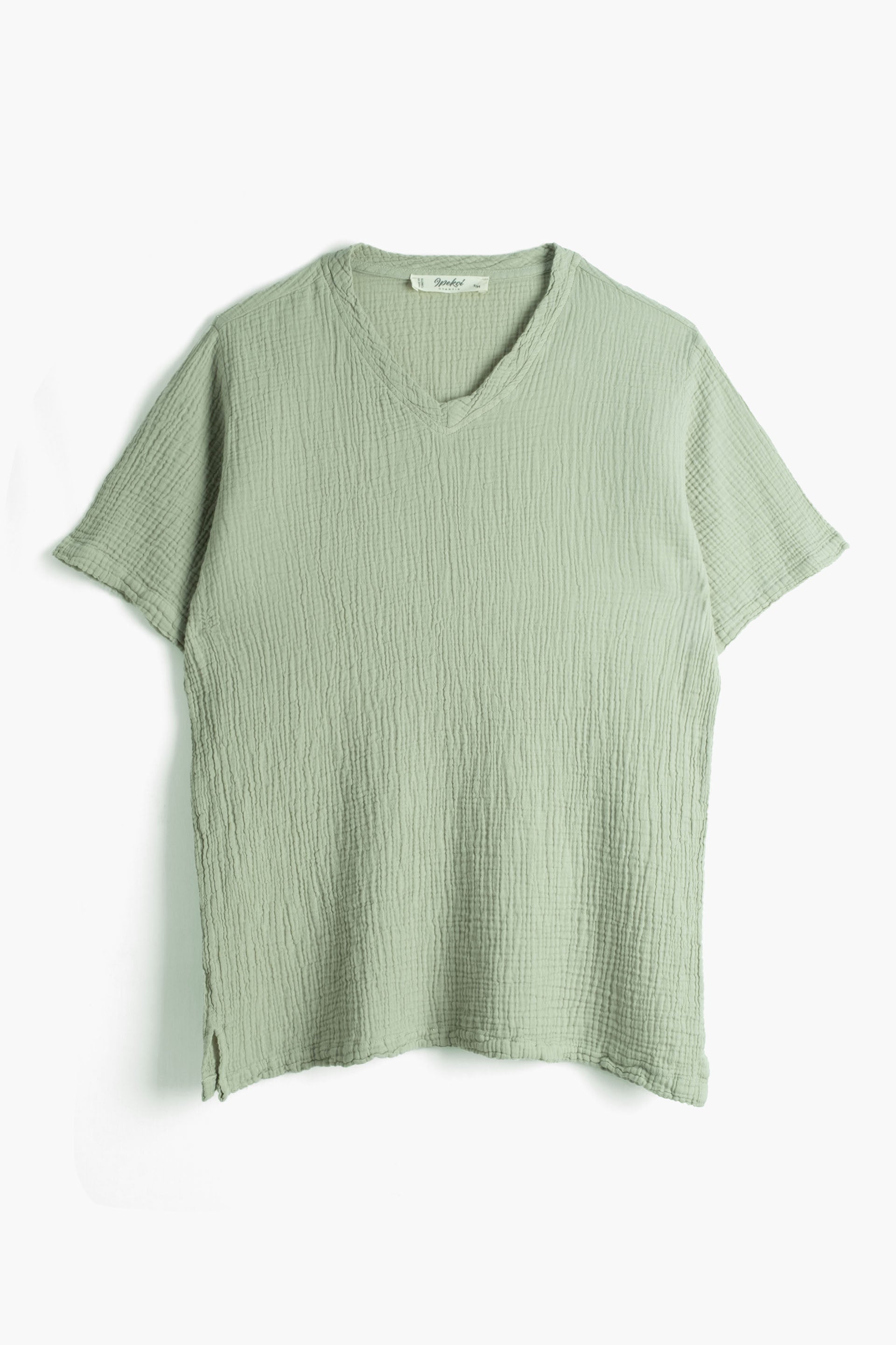 Nomad V Yaka Müslin Erkek Oversize Tişört #renk_Ada Çayı
