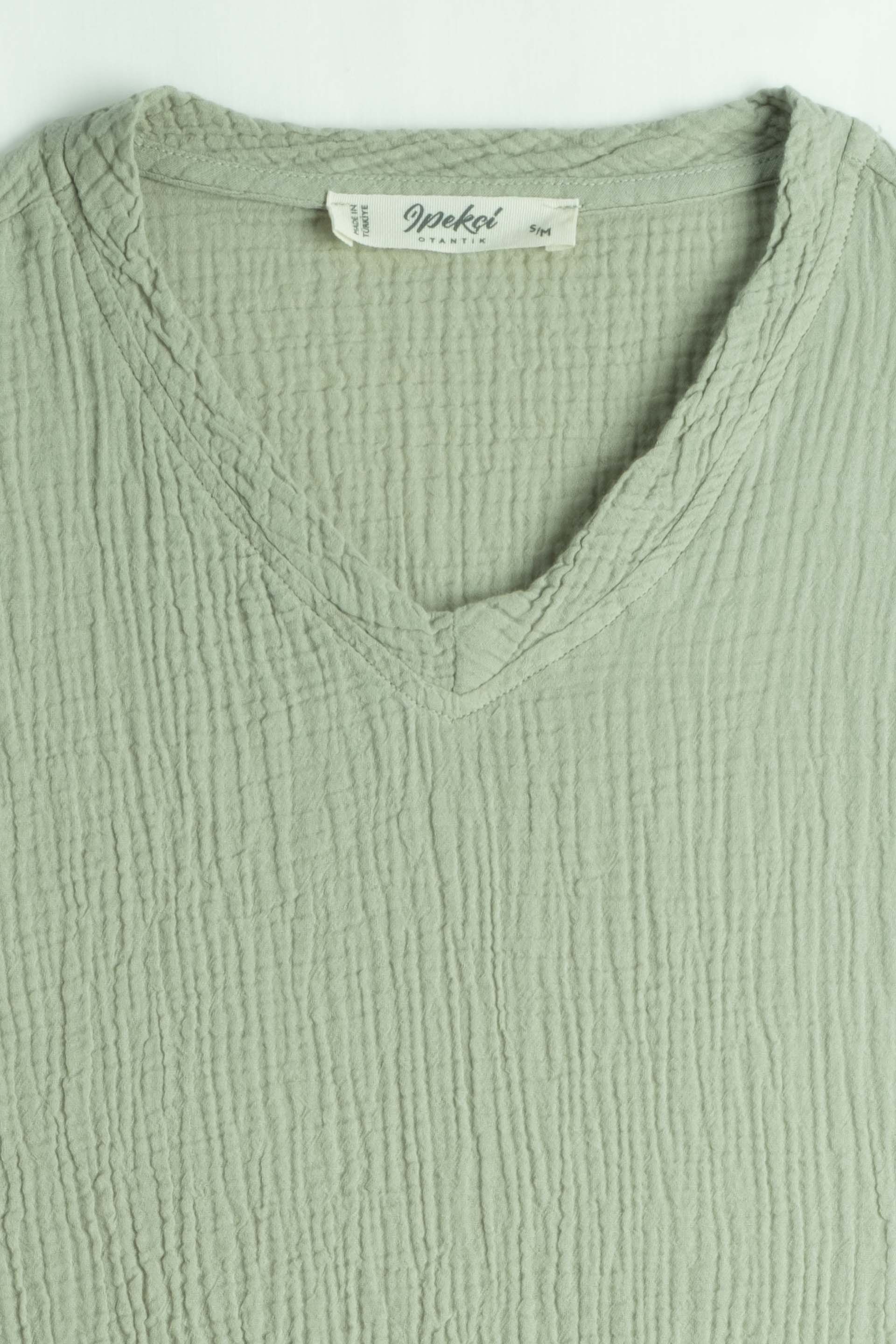Nomad V Yaka Müslin Erkek Oversize Tişört #renk_Ada Çayı