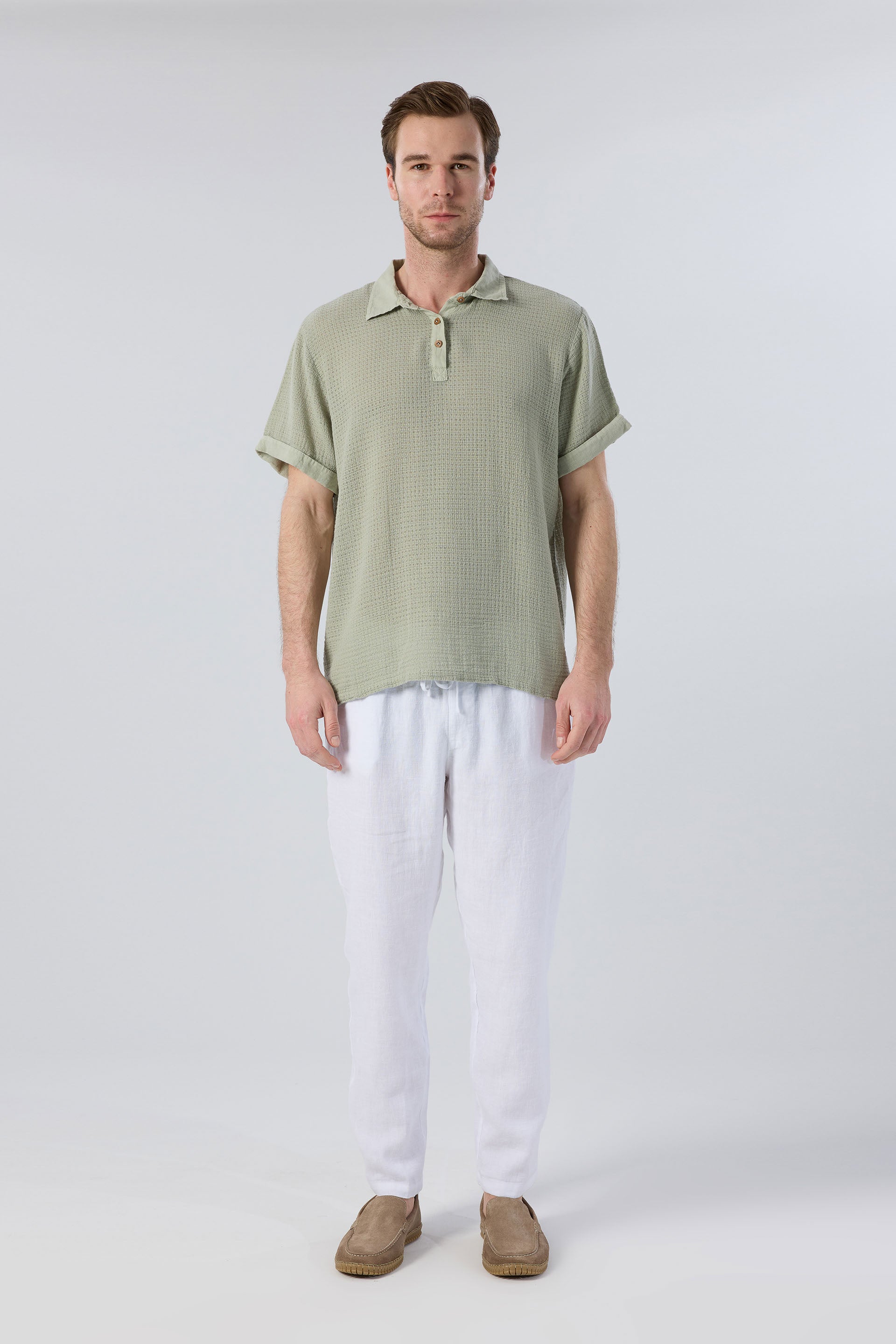 Rahat Kesim %100 Keten Erkek Pantolon #renk_Beyaz