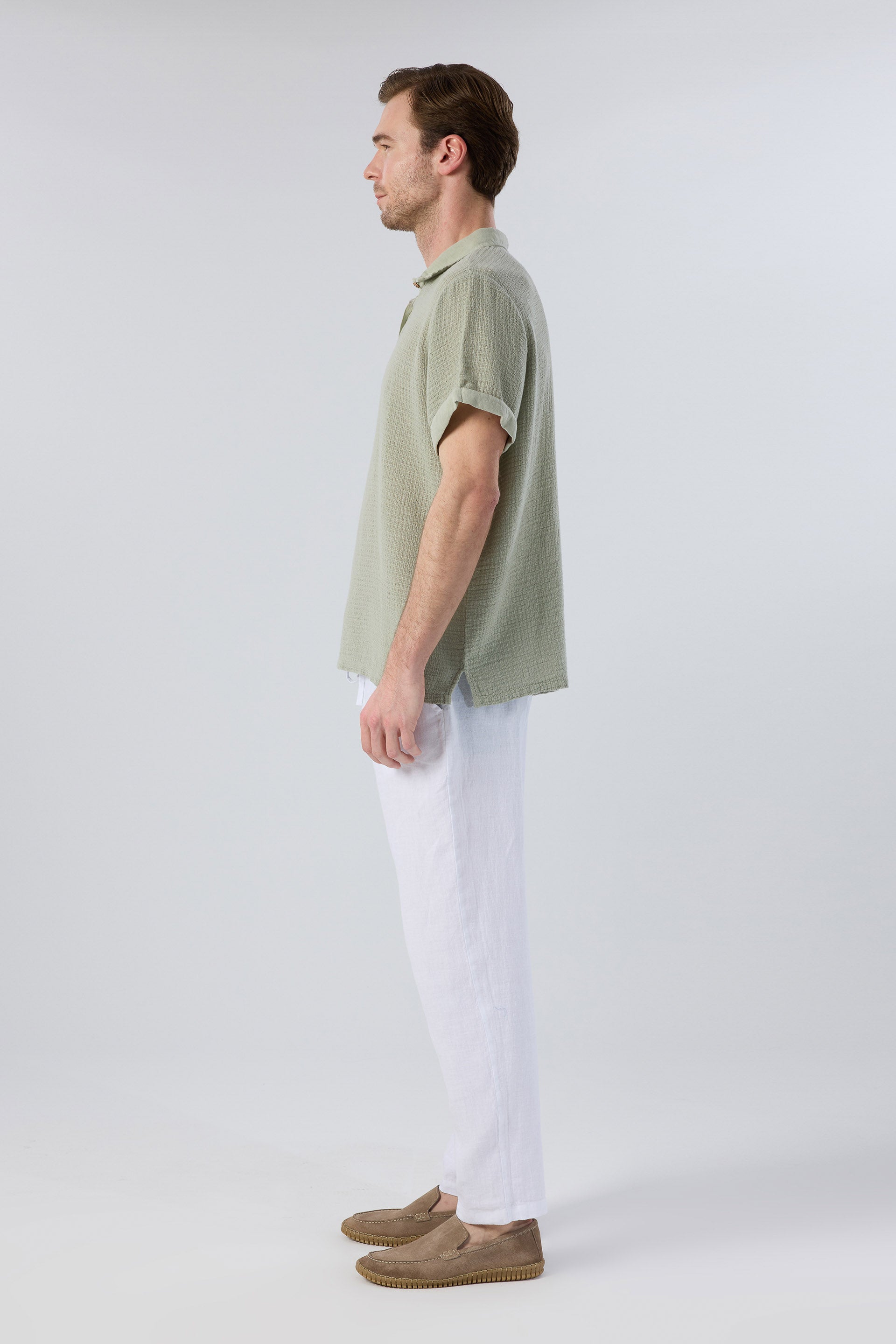 Rahat Kesim %100 Keten Erkek Pantolon #renk_Beyaz