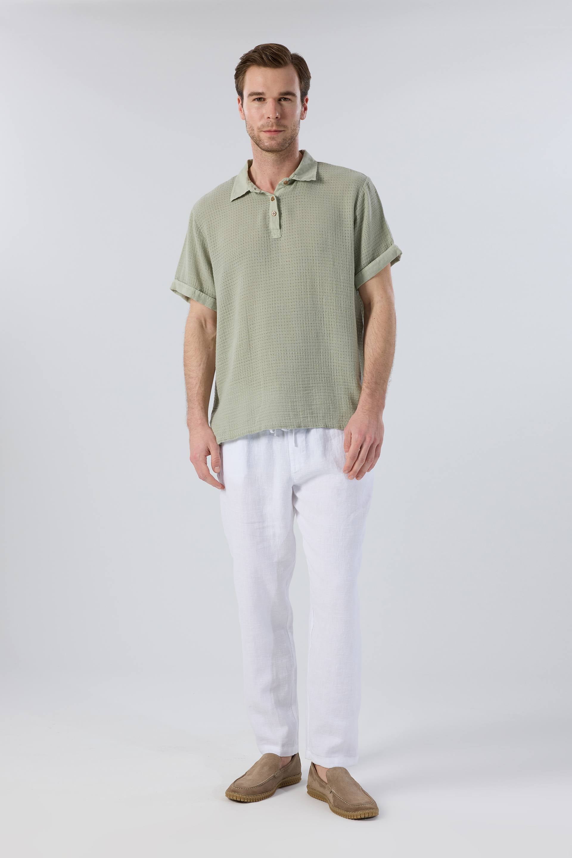 Ease Polo Yaka Garnili Erkek Tişört #renk_Ada Çayı