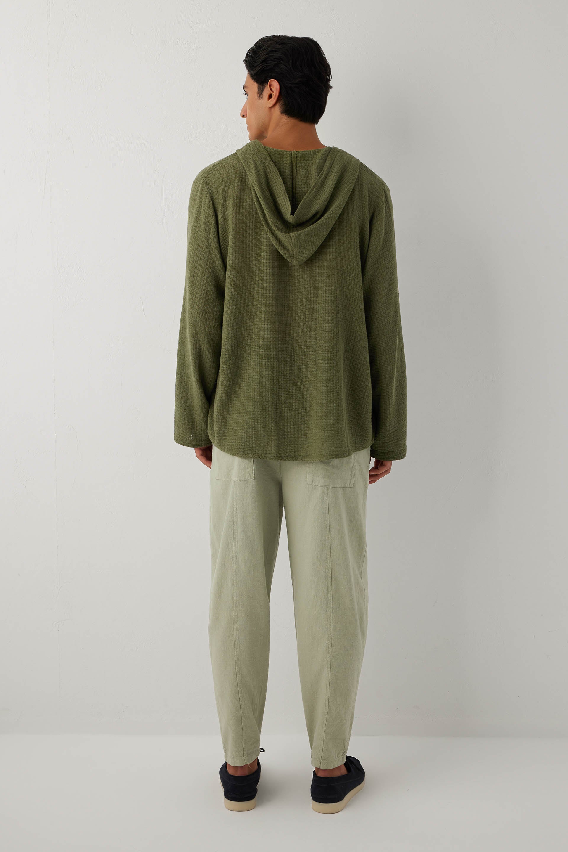 Ease Kapüşonlu Pamuklu Erkek Overshirt #renk_Haki