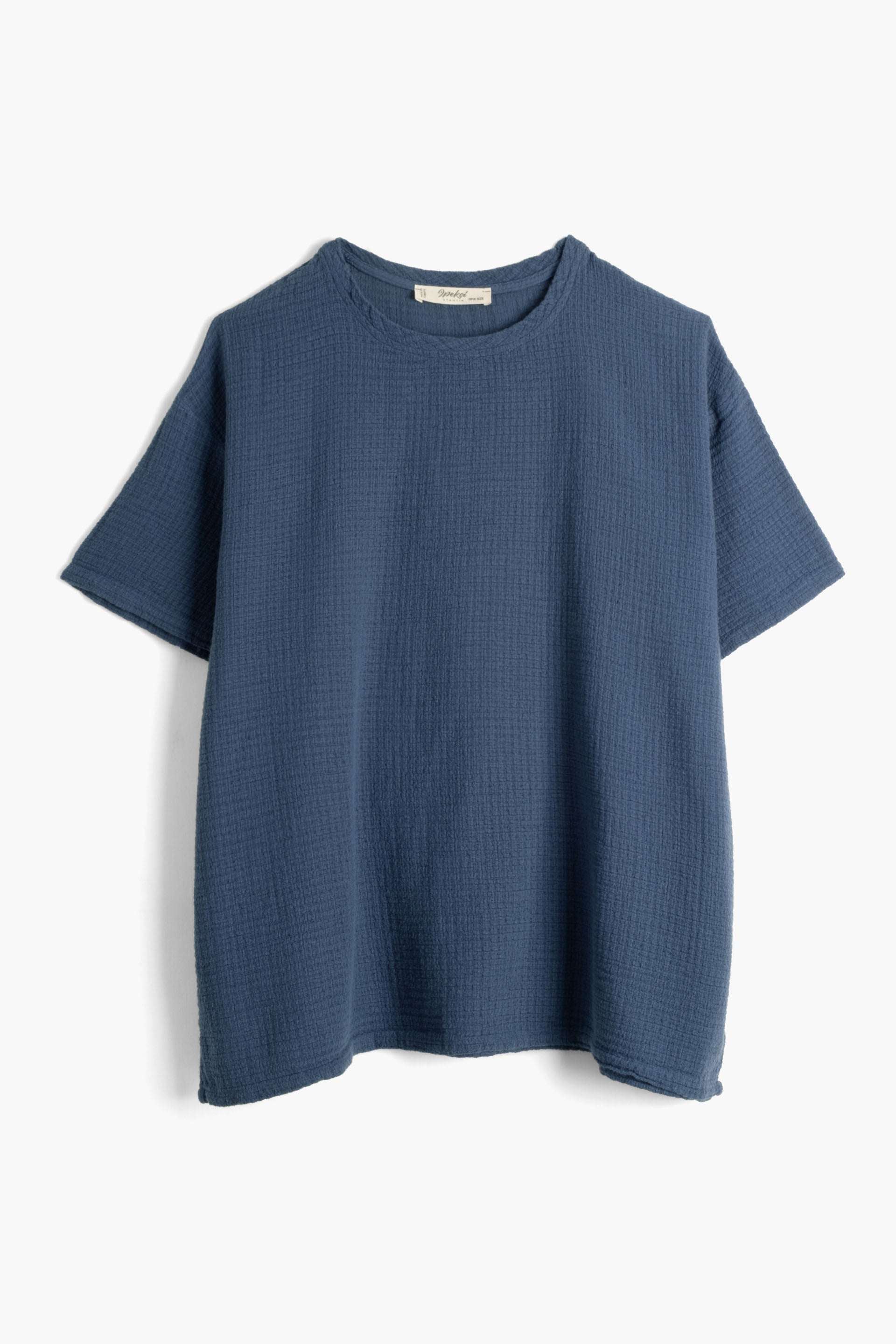 Ease Etamin Dokulu Oversize Erkek T-Shirt #renk_Navy