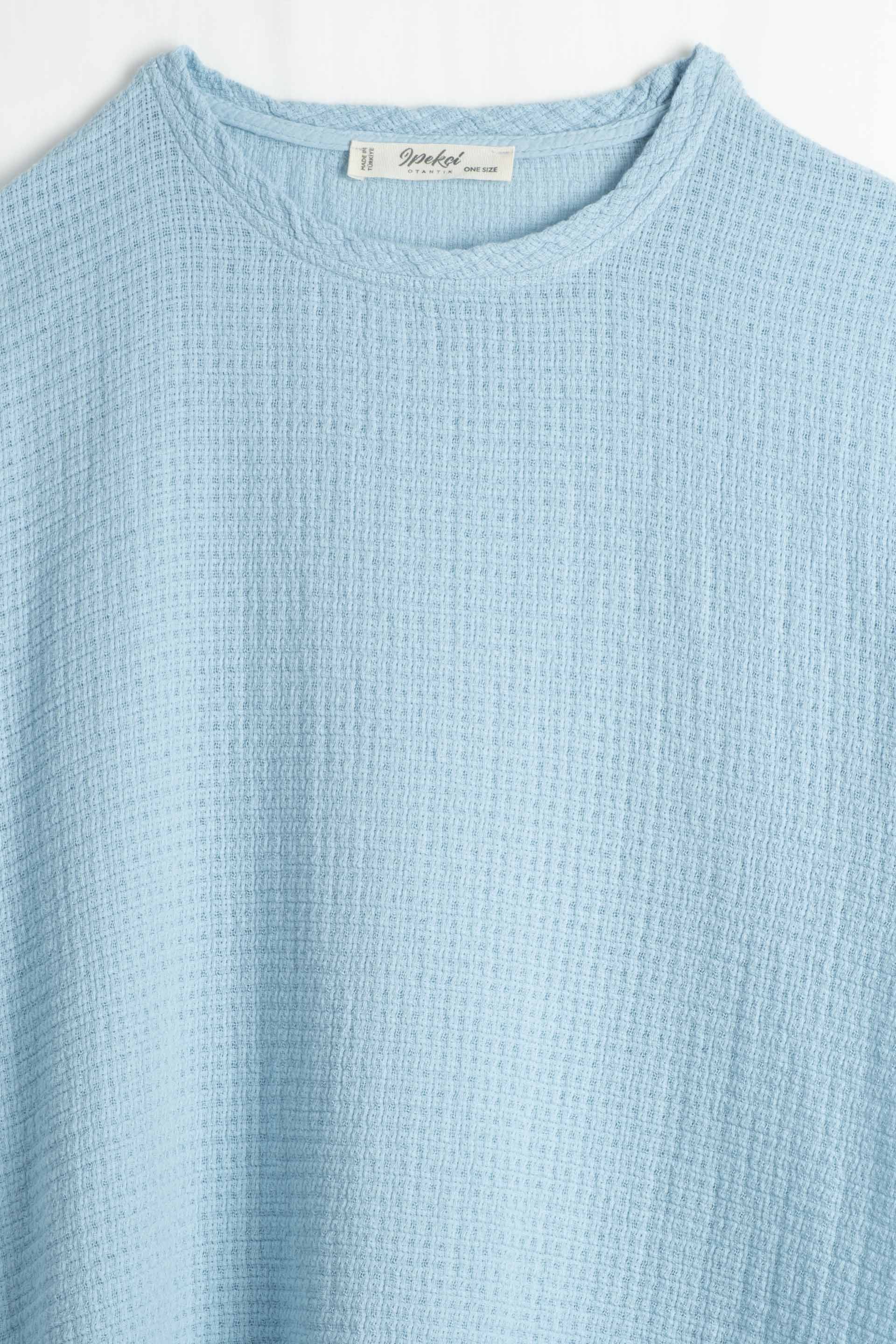 Ease Etamin Dokulu Oversize Erkek T-Shirt #renk_Bulut Mavi