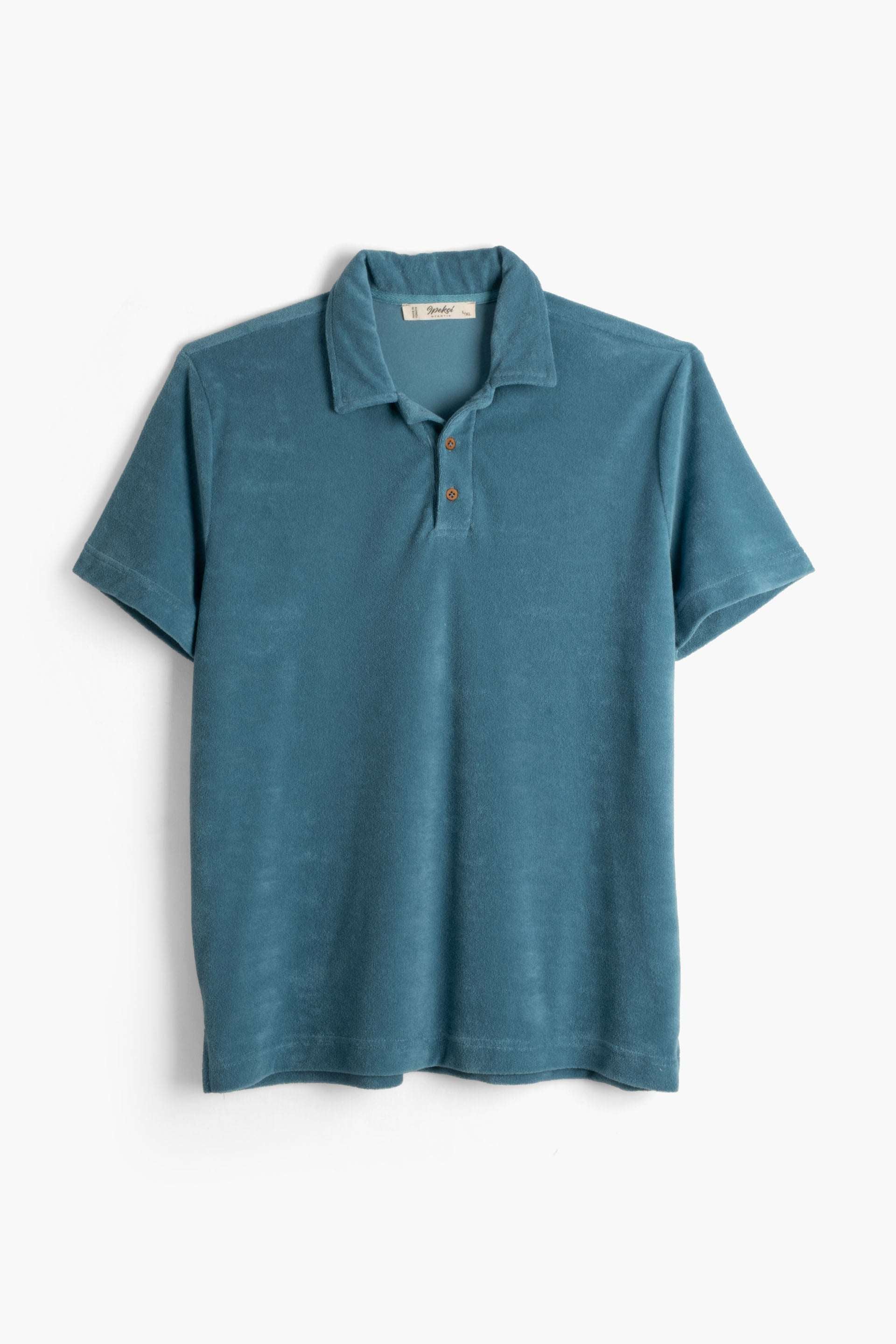 Terry Flow Cotton Polo Yakalı Erkek Tişört #renk_Petrol