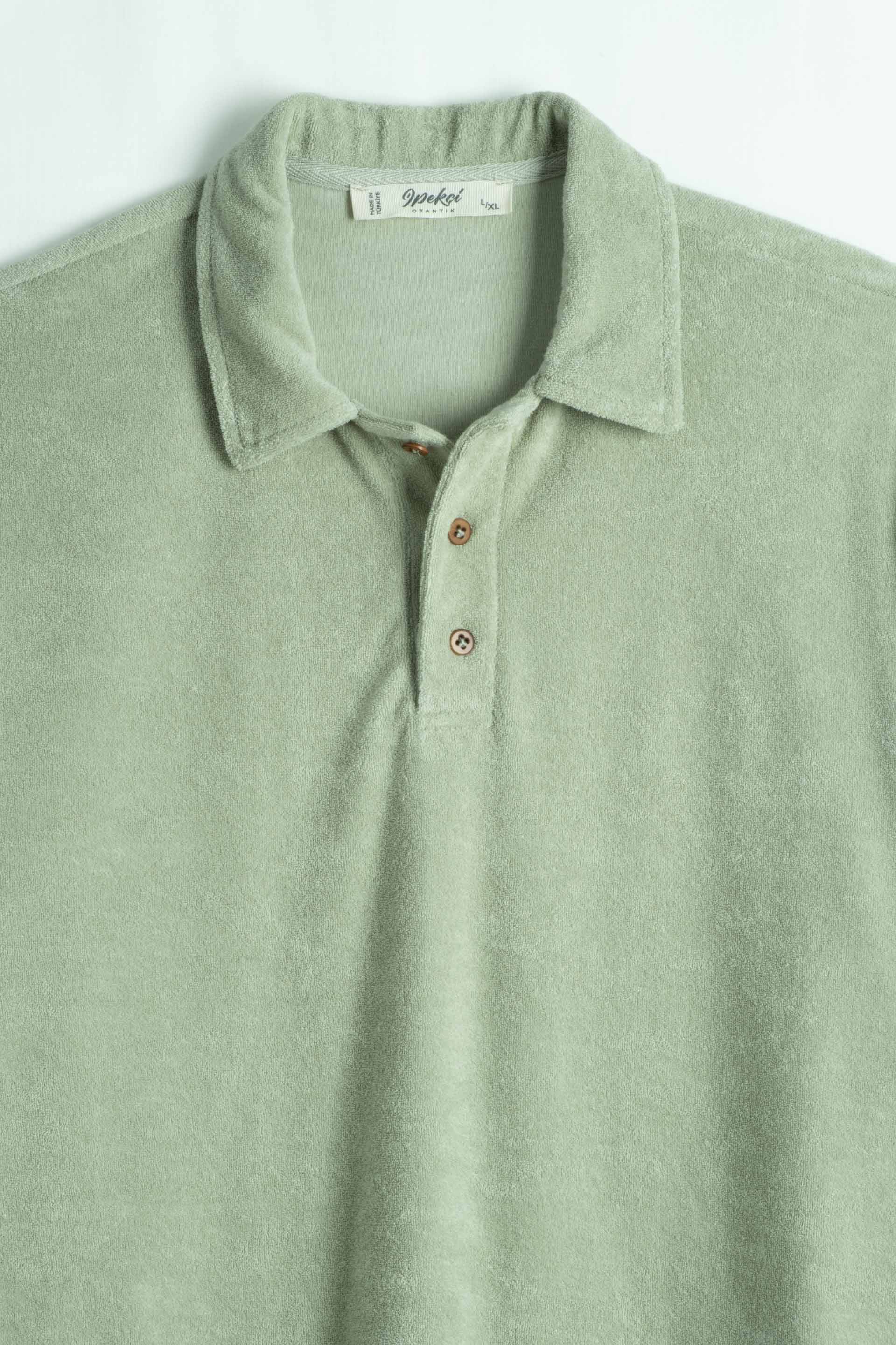 Terry Flow Cotton Polo Yakalı Erkek Tişört #renk_Ada Çayı