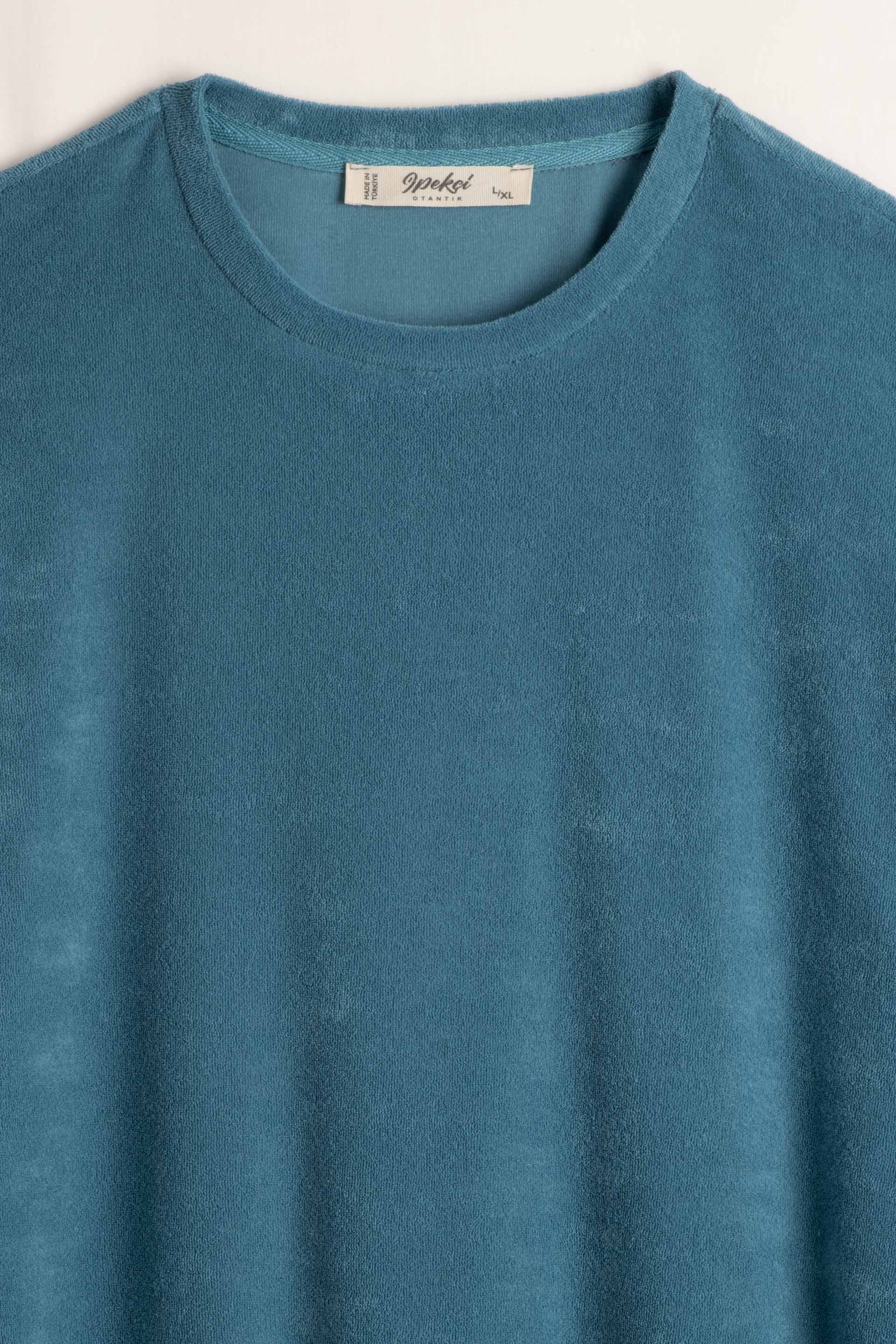 Terry Flow Cotton Yuvarlak Yaka Erkek Tişört #renk_Petrol