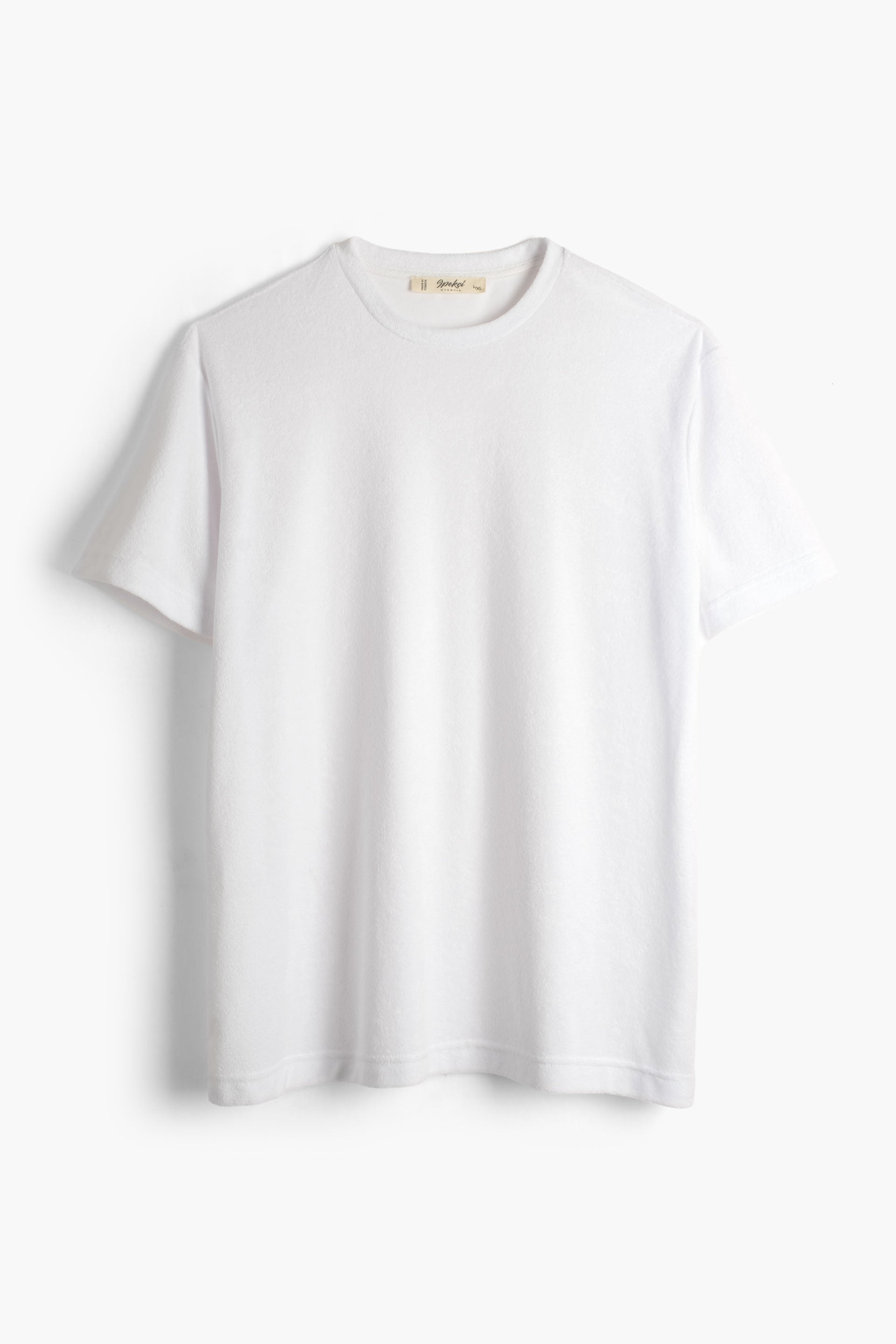 Terry Flow Cotton Yuvarlak Yaka Erkek Tişört #renk_Beyaz
