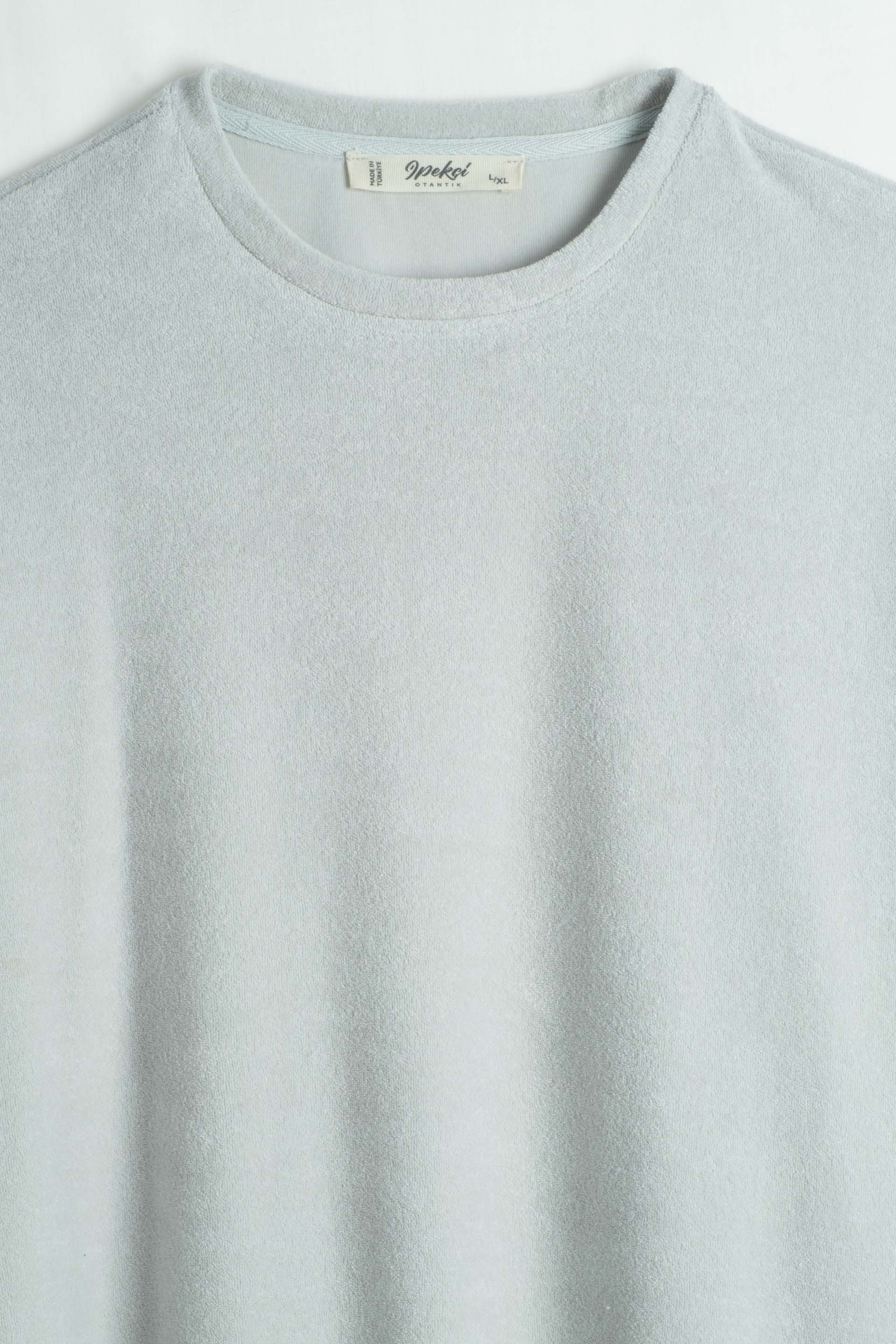 Terry Flow Cotton Yuvarlak Yaka Erkek Tişört #renk_Açık Gri