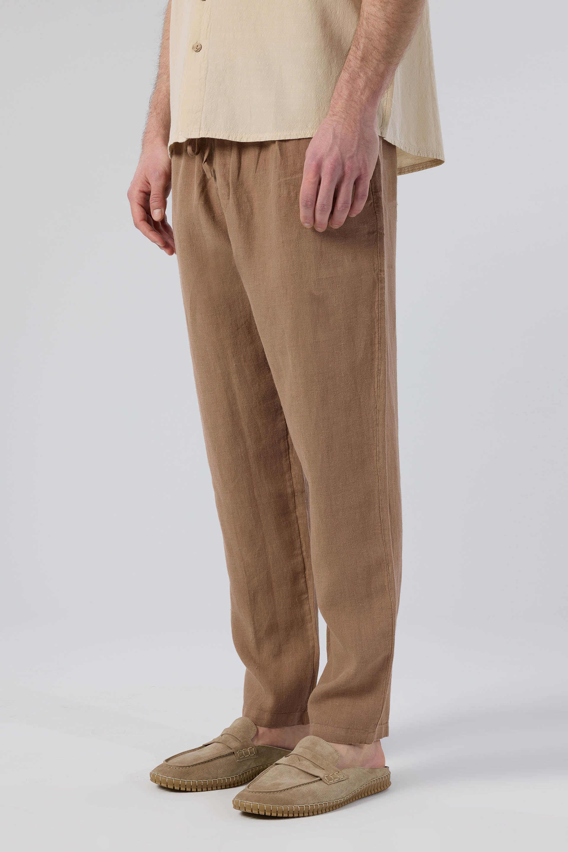 Rahat Kesim %100 Keten Erkek Pantolon #renk_Kahve