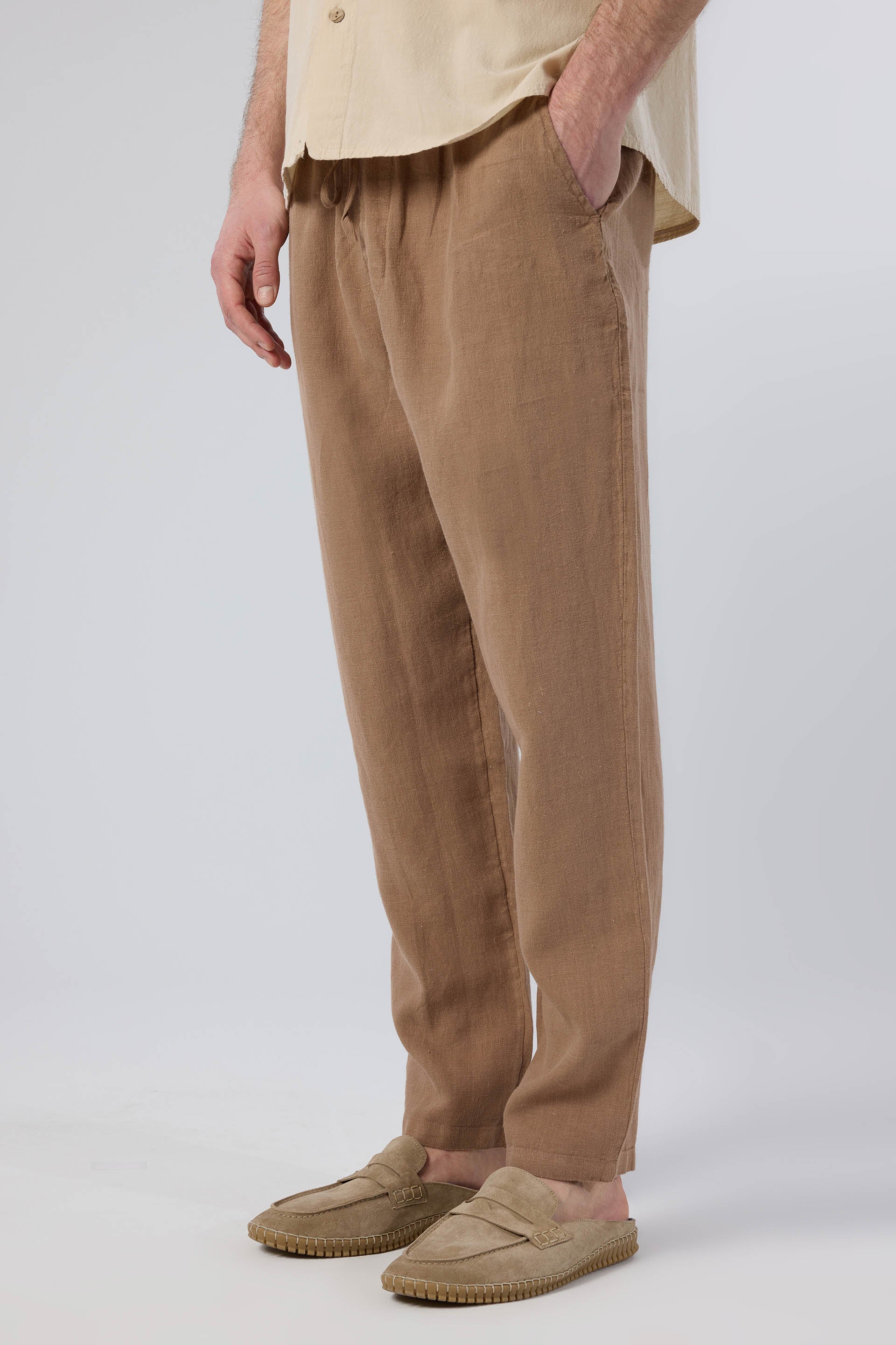 Rahat Kesim %100 Keten Erkek Pantolon #renk_Kahve