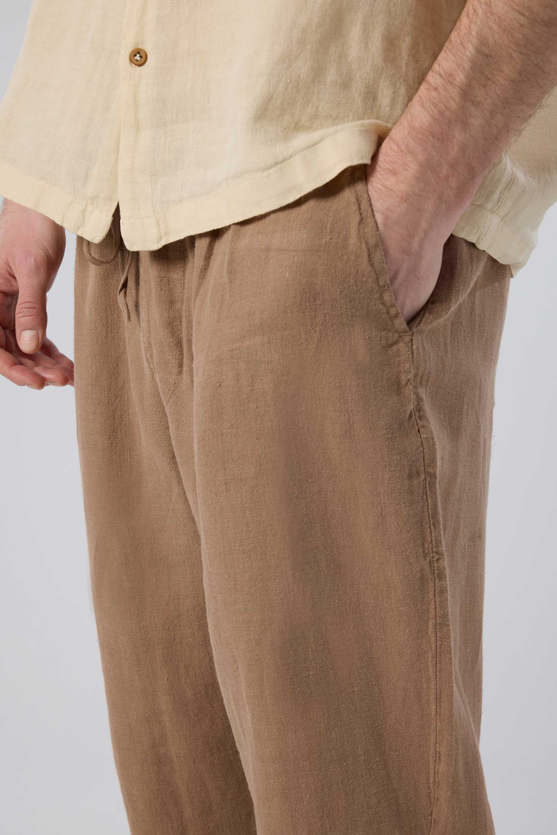 Rahat Kesim %100 Keten Erkek Pantolon #renk_Kahve