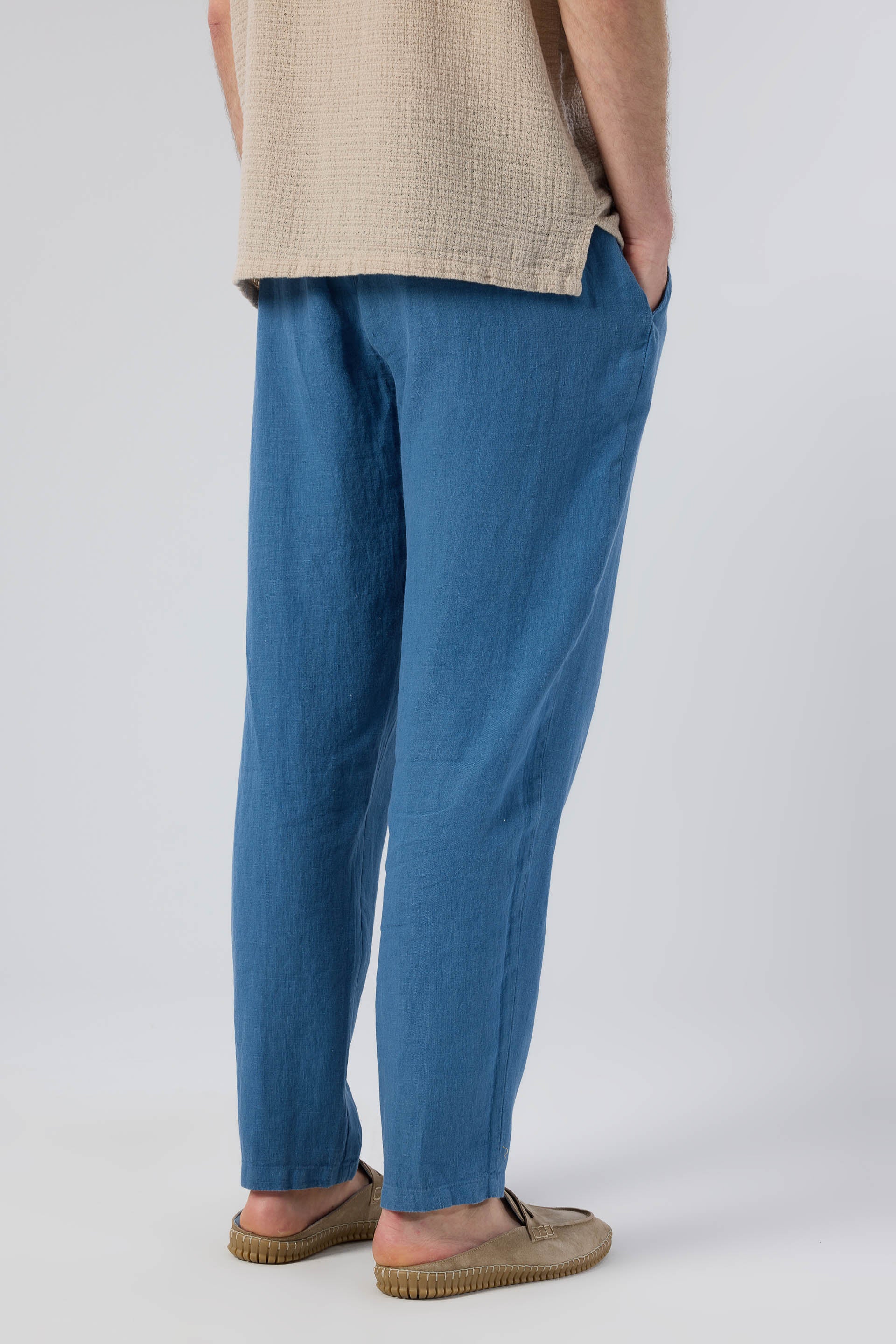 Rahat Kesim %100 Keten Erkek Pantolon #renk_Indigo