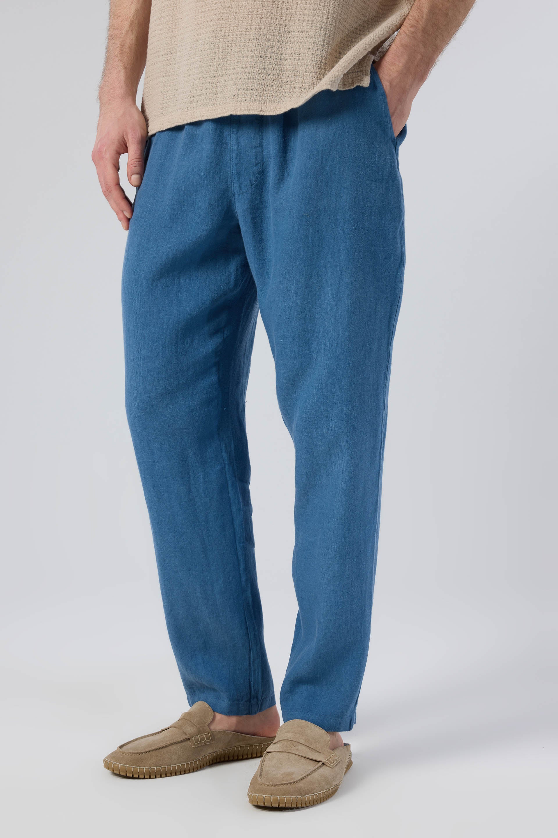 Rahat Kesim %100 Keten Erkek Pantolon #renk_Indigo